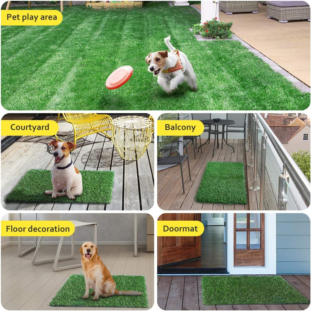 Dog Grass Pad, 2-Pack Portable Grass Pee Pads for Dogs Washable Professional Dog Grass Mat Training Grass Pee Pad for Indoor Outdoor Porches Apartments and Grass Turf Mat Replacement (14Inx18In) image number 5