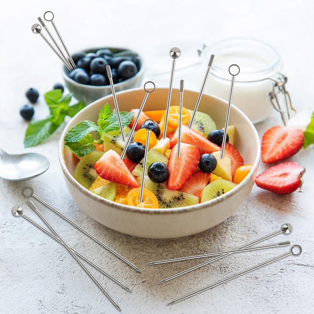 20 Pack Stainless Steel Cocktail Picks - 11Cm Reusable Martini Skewers for Olives, Fruit, Cheese | Dishwasher Safe Bar Accessories, Drink Garnish Picks (Silver) image number 6