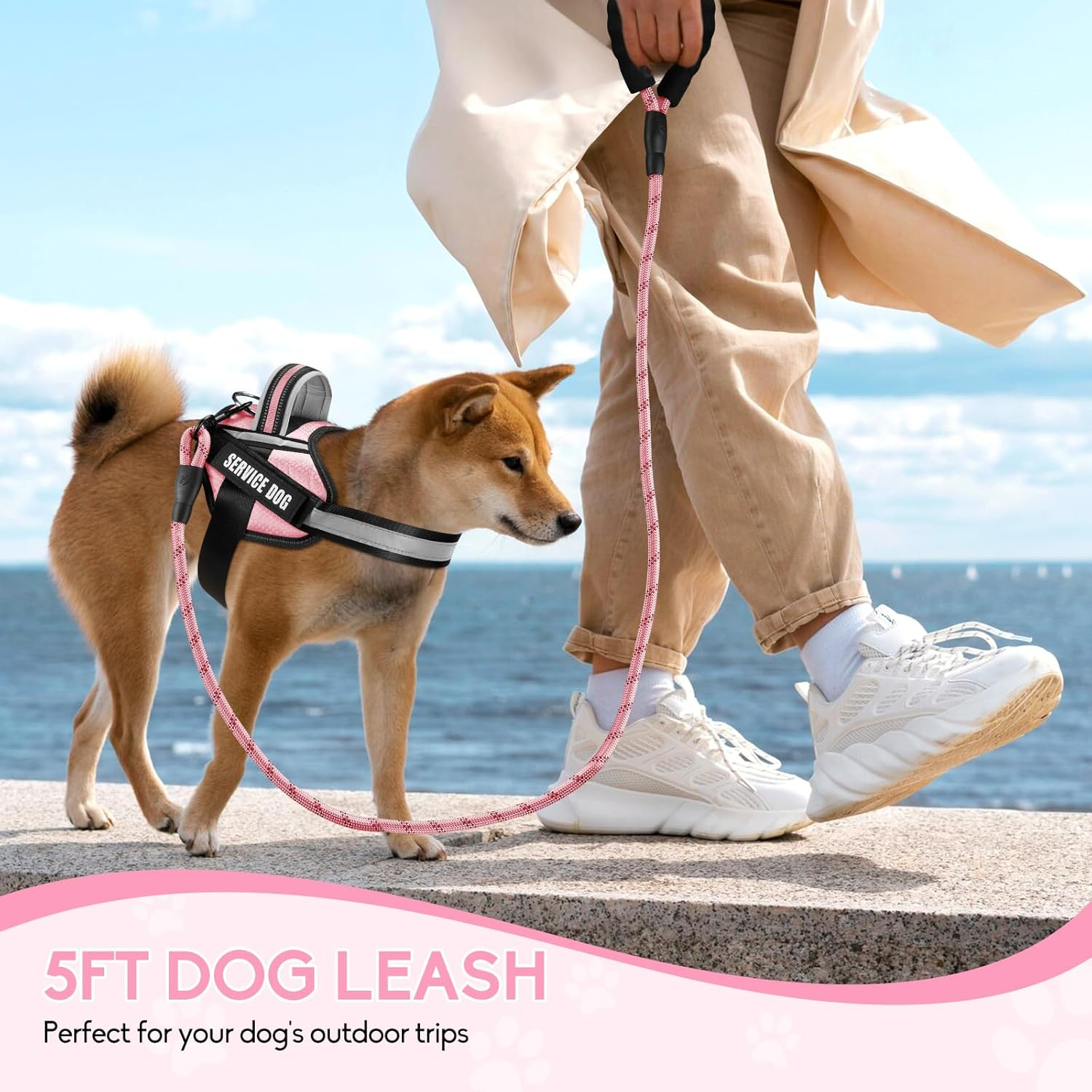 Service Dog Vest Harness and Leash Set, Animire in Training Dog Harness with 9 Dog Patches, Reflective Dog Leash with Soft Padded Handle for Small, Medium, Large, and Extra-Large Dogs (RED,XL) Pink image number 5