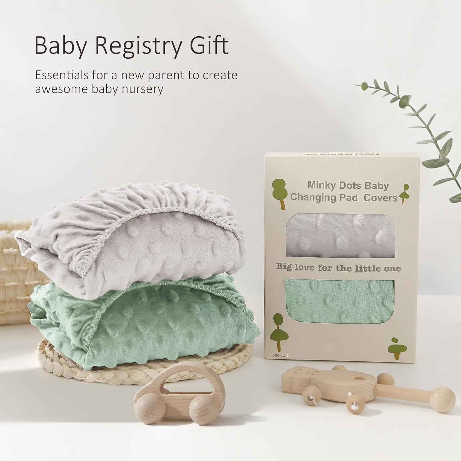 Susurration 2Pack Changing Pad Covers Super Soft Minky Dots Plush Changing Table Covers 33X17X7In Breathable Changing Pad Sheets for Unisex Baby Girls and Boys(Grey&Green) image number 3