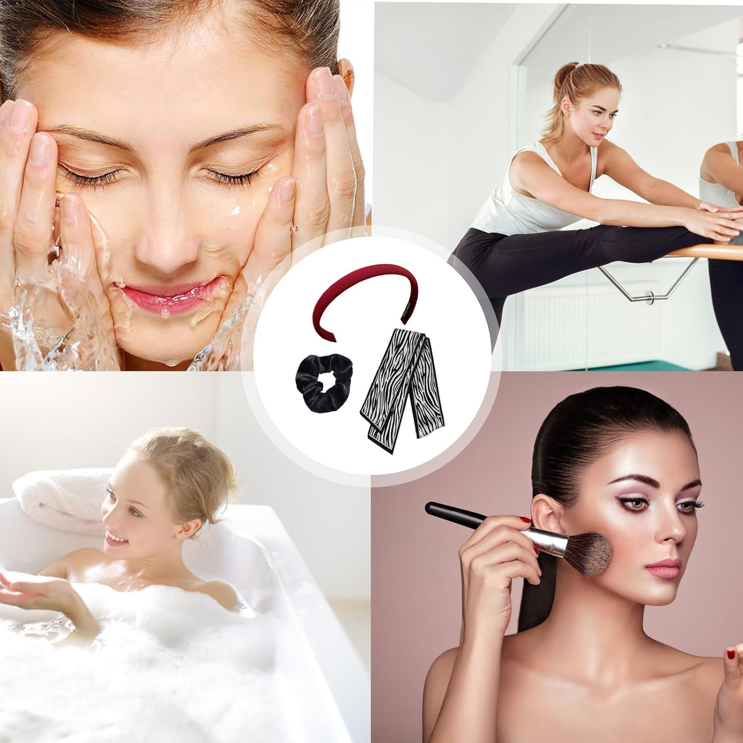 DHWEKU Headband, Vintage Hair Band, Headband Knot Warp, Wide Retro Headband Hair Band, Fabric Headband for Women Girls Deliveries, with Elastic Bands and Hair Bands, 3-Piece Set image number 5