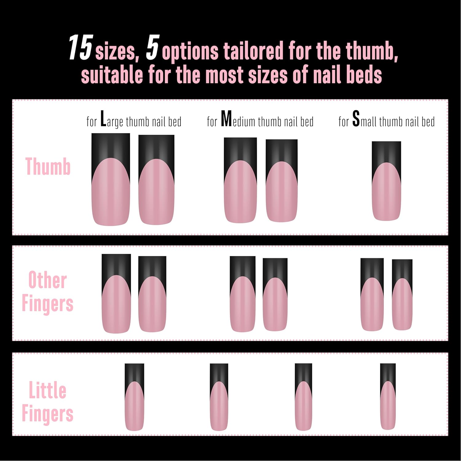 NOVO OVO Long Sharp Square Black French Tip Nail Tips Press on Berry Pink, Extra Thick Need Builder Gel & Top Coat & Glue, Soft Gel Extension Full Cover for DIY 15 Sizes, Pack of 180 image number 1