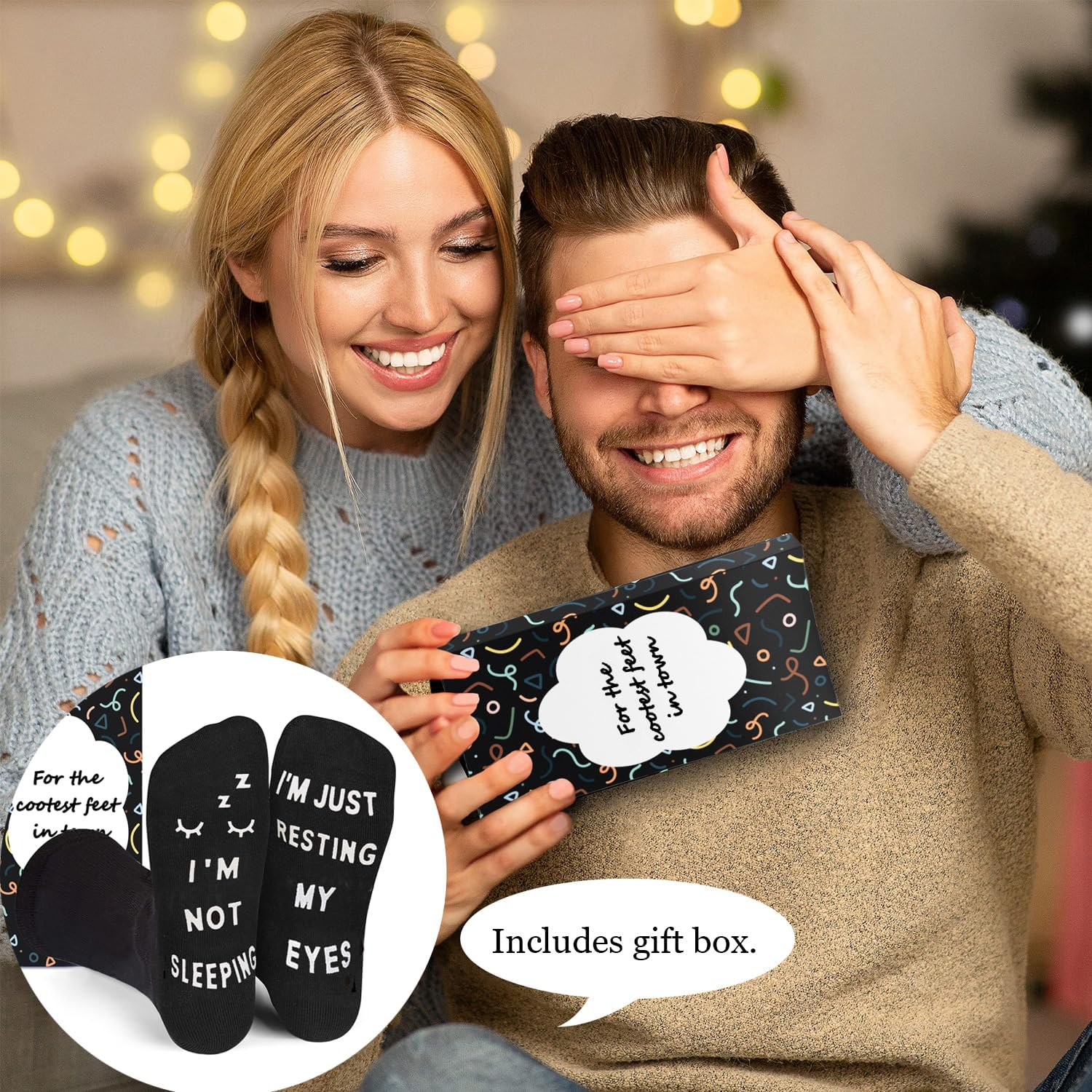 Funny Socks for Men with Gift Box, Dad Christmas Novelty Gifts, Gifts Birthday Funny Socks Mid Tube for Men Fathers Day Present (I'M Not Sleeping, I'M Just Resting My Eyes) image number 3