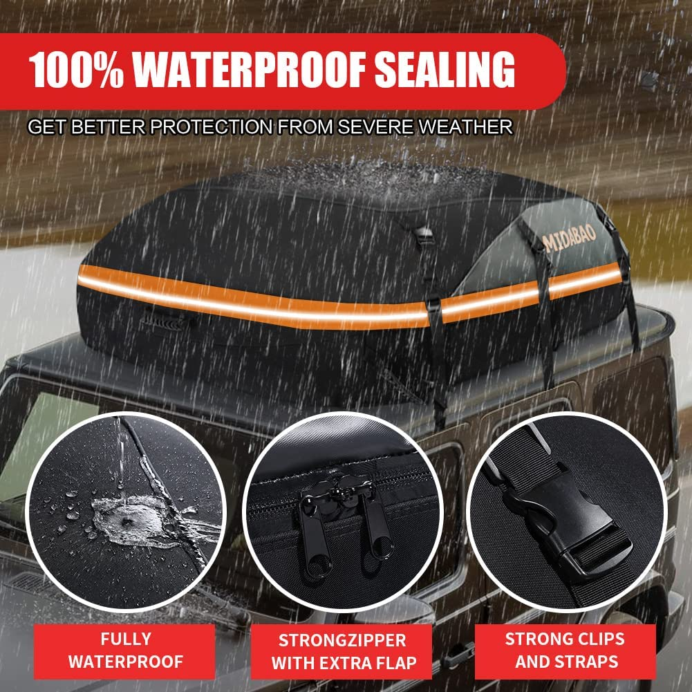 MIDABAO Thickened 20 Cubic Waterproof Duty Car Roof Top Carrier-Car Cargo Roof Bag Car Roof Top Carrier - Easy to Install Soft Rooftop Luggage Carriers with Wide Straps 20 Cubic Feet image number 3