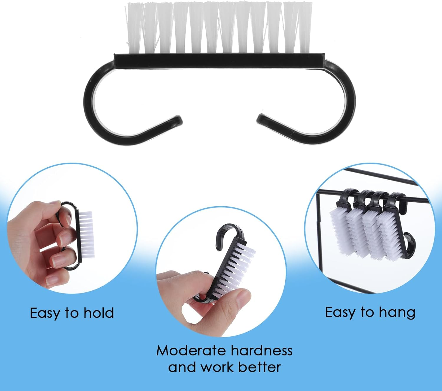 20 PCS Nail Brush for Cleaning Fingernails, Nylon Nail Cleaning Brush, Small Nail Scrubber Brush, Handle Grip Nail Brush Fingernail Brush Cleaner Tools for Toes and Nails, Black image number 5