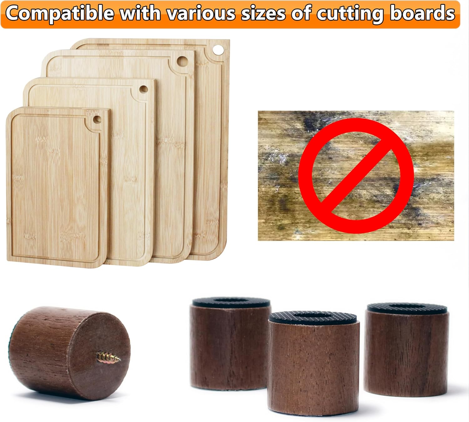 ANFU Cutting Board Feet, Walnut Chopping Board Feets, Non Slip Self Adhesive Butcher Block Legs with Screw (Not Included Boards) - Beige Short image number 7