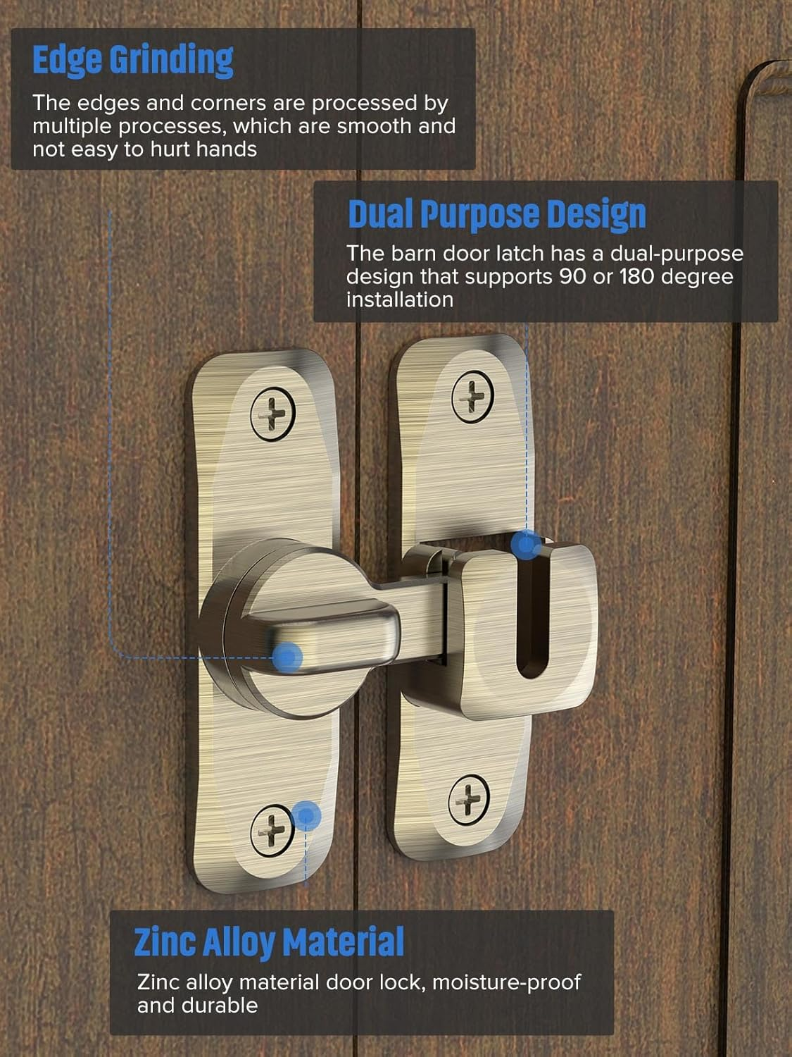 90/180 Degree Flip Barn Door Lock, Protect Privacy - Security Sliding Door Latch, Small Gate Latches Hardware for Barn, Garden, Bathroom, Cabinet, Window (Bronze-1Pc) - Black-2Pcs image number 2