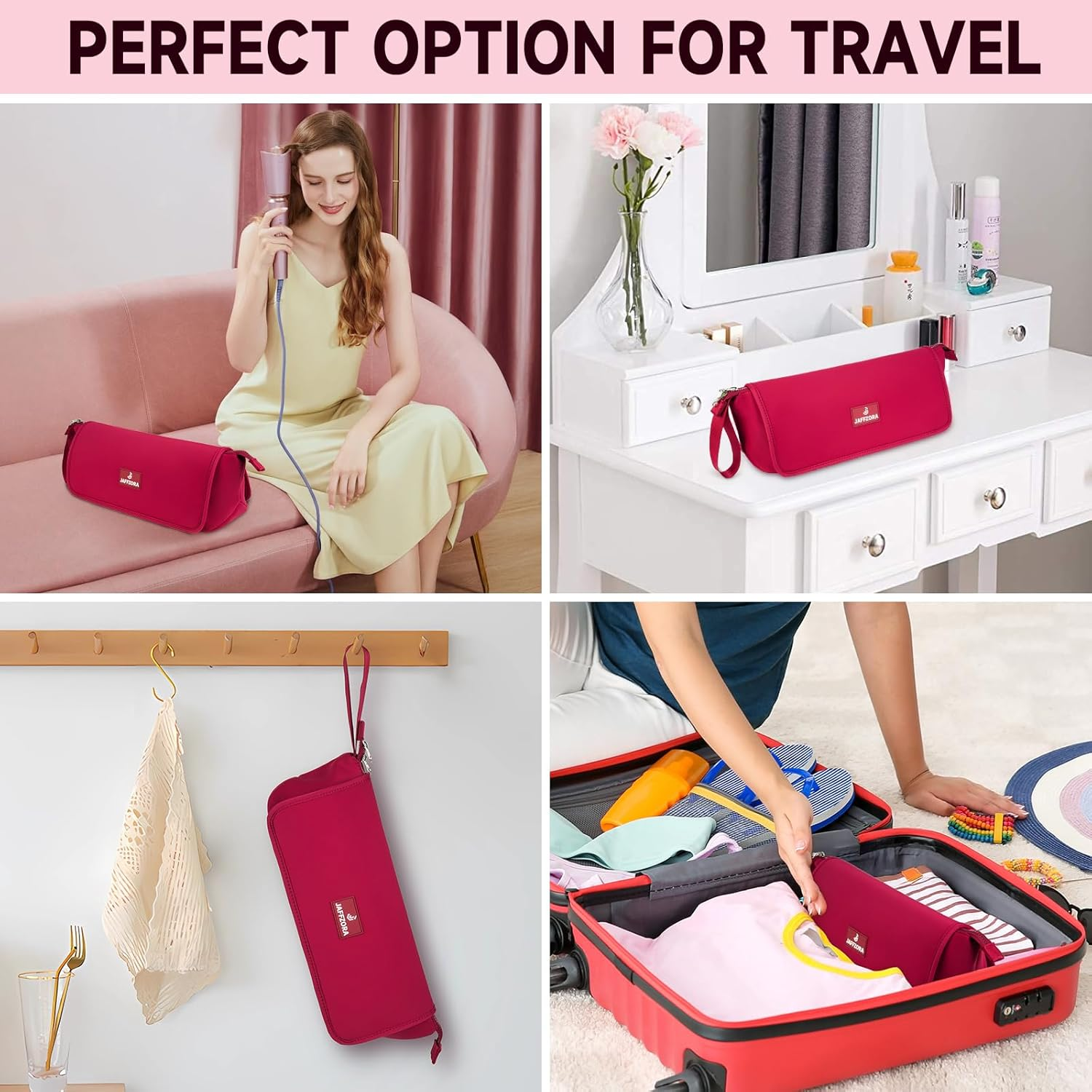 Hair Tools Travel Bag with Heat Resistant Mat and Lining, Portable 2 in 1 Hair Storage Bag for Curling Iron, Flat Irons, Straighteners and Haircare Accessories(Red) image number 6