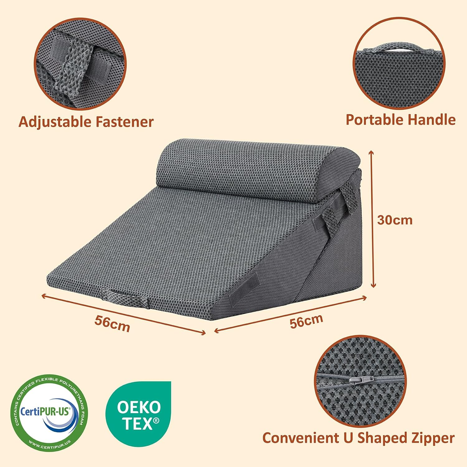 Orthopedic Bed Wedge Pillow Set, Foam Wedge Pillow Post Surgery for Back, Leg and Knee Support, Adjustable Triangle Pillow for Sleeping, Acid Reflux, Snoring,Reading (Charcoal Jacquard, 3 PCS Set)