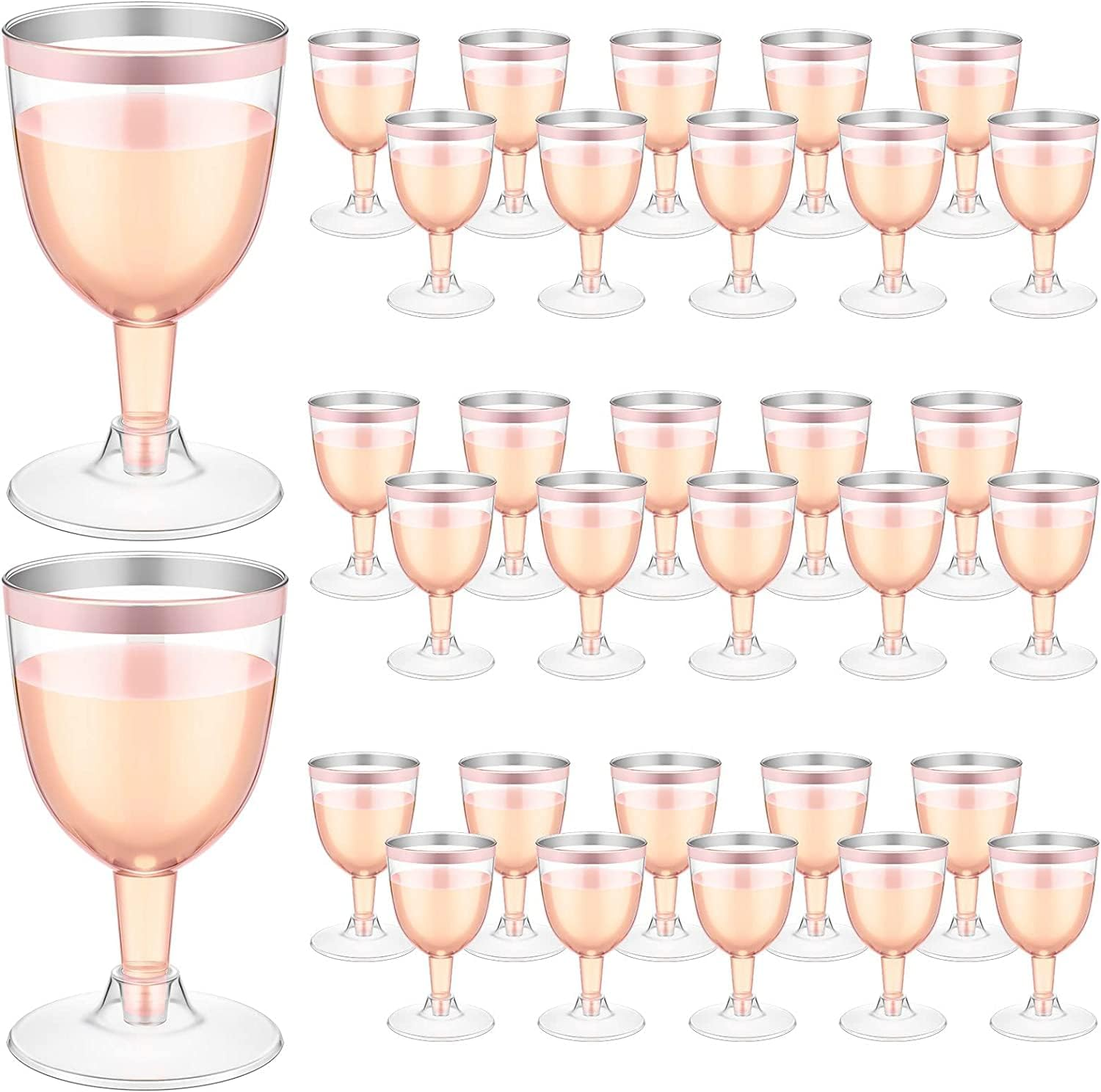 Latern Pack of 50 Wine Glasses with Silver Rim, 170 Ml Plastic Wine Glasses Reusable Party Wine Cups with Stem for Drinks Whisky Champagne Beer Cocktail Martini (13.5 X 6.5 Cm)