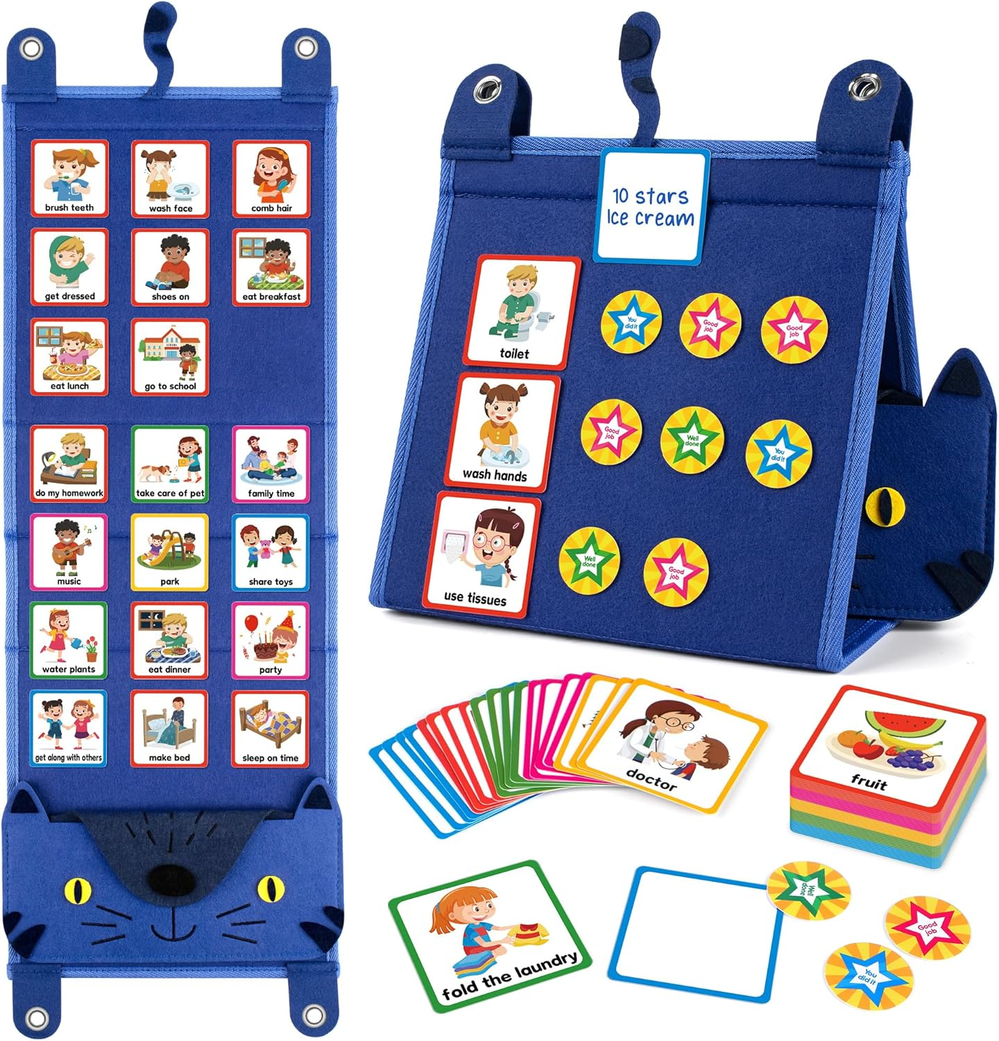 D-Fantix Kids Visual Schedule - Morning Bedtime Daily Routine & Chore Chart for Ages 3-13, Communication Cards Autism Learning Materials for Classroom & Home School, 80 Activity & 10 Blank Cards image number 1