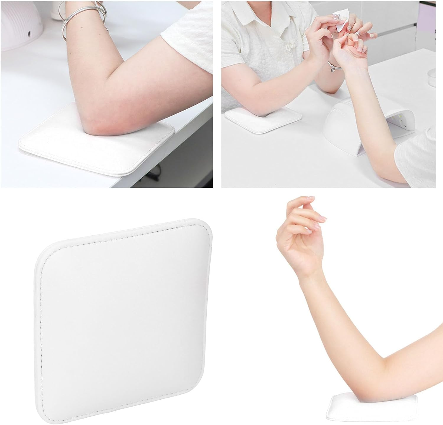 Nail Tech Elbow Rest, Comfortable PU Leather Nail Arm Hand Rest, Soft and Elastic Nail Arm Rest, 5.9 X 5.9In Non Slip Elbow Rest Pad for Nail Tech, Computer, Office (White) image number 5