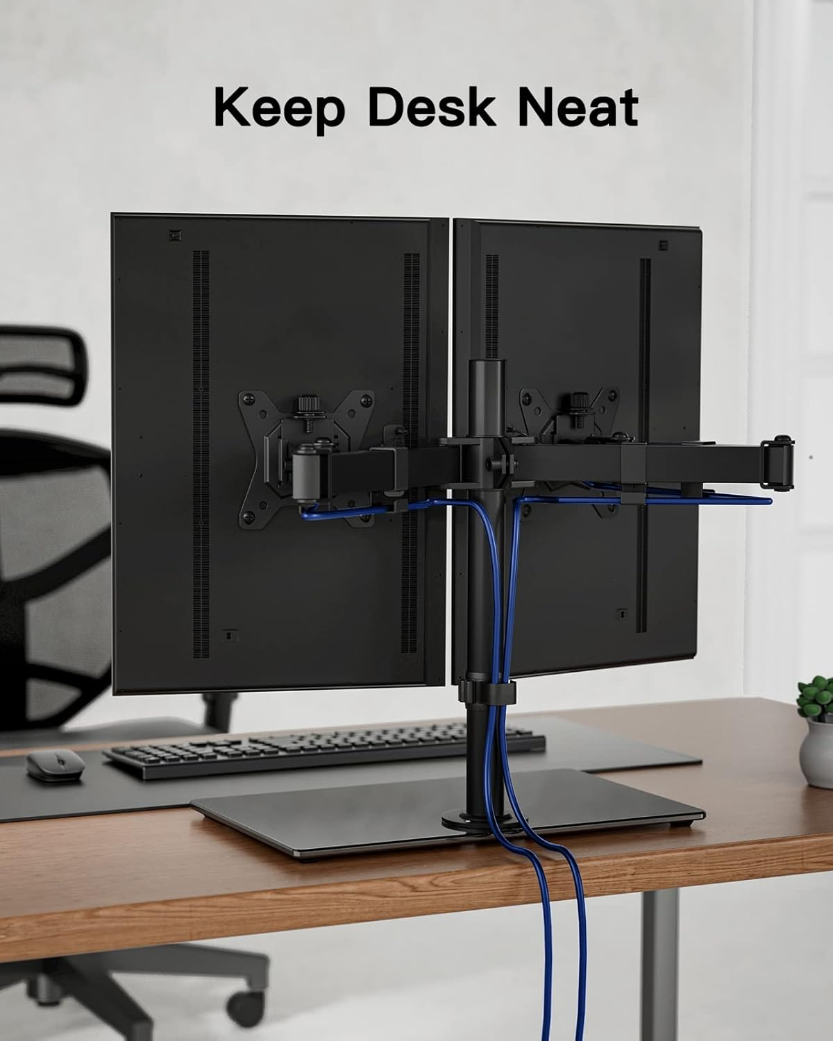 Ergear Dual Monitor Stand for 13&rdquo;- 32&rdquo; Screen, Freestanding Dual Arm Desk Mount with Sturdy Base, Double Monitor Arm Hold 8Kg/Armwith Height Adjustable, Swivel, Tilt, Rotation, EGCM3 image number 1
