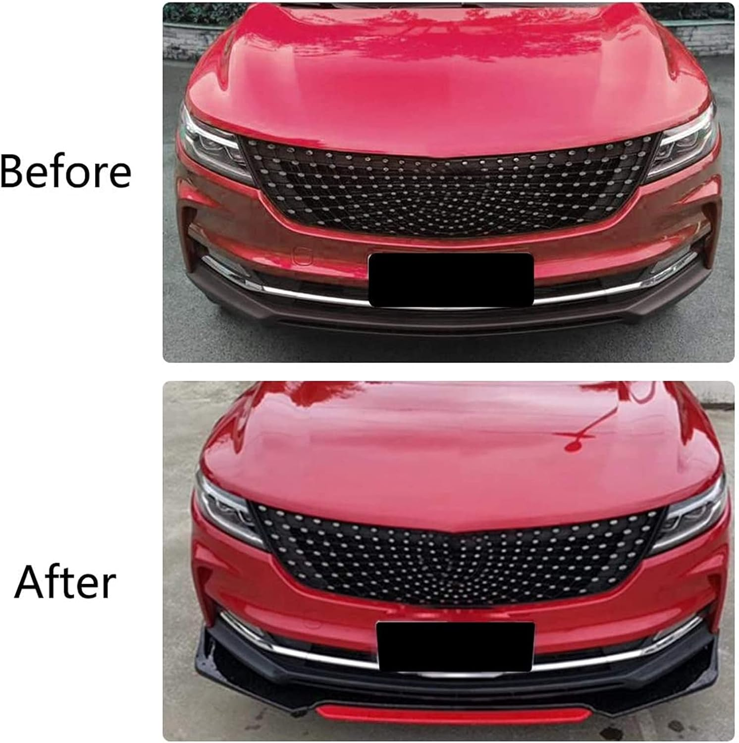 Universal Front Bumper Lip Lower Chin Spoiler Splitter Body Kit Air Dam Automotive Protector, Universal Fit for Most Cars, Glossy Black with Red Tongue image number 1