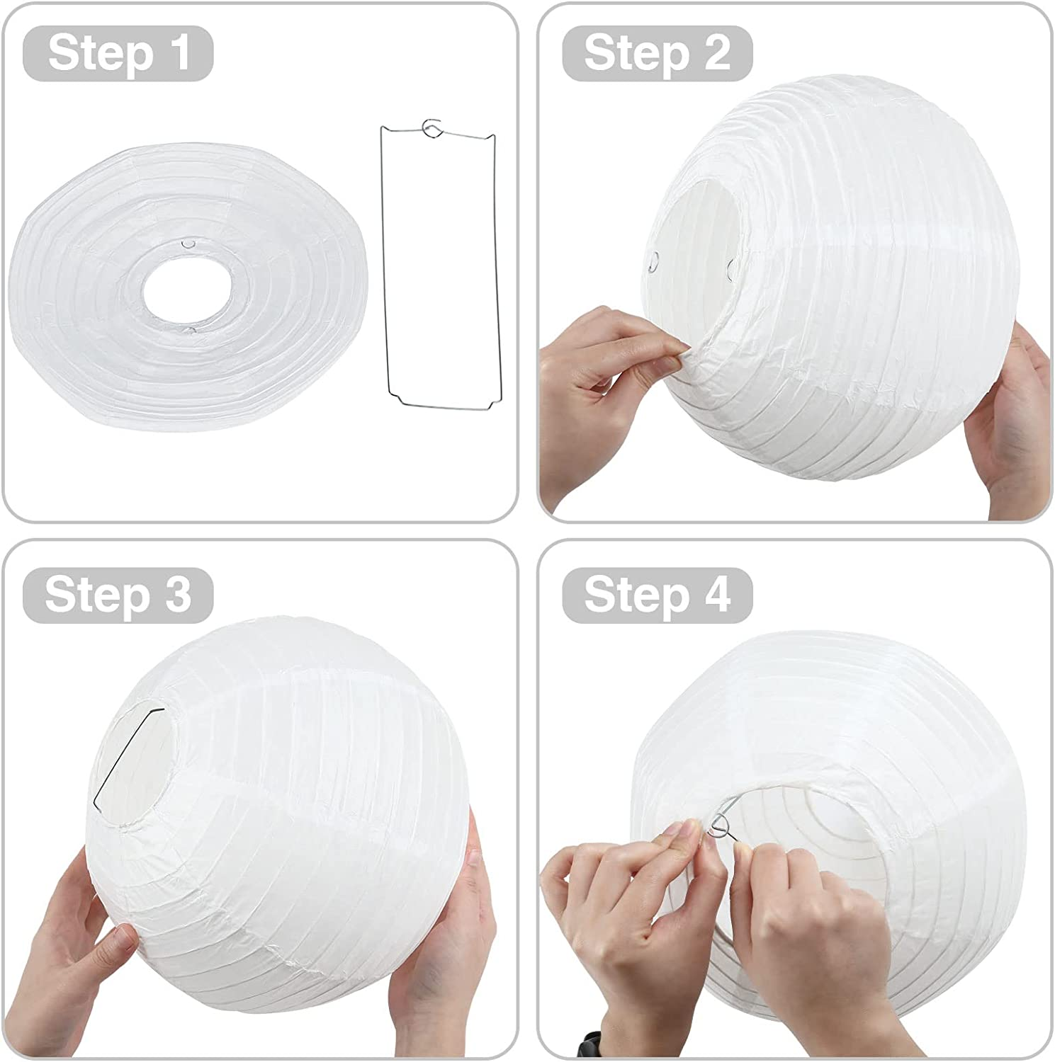 GWHOLE 6'' 8'' 10'' 12'' Paper Lanterns round Hanging Lamp Shade Lanterns - White (10 PCS) image number 4
