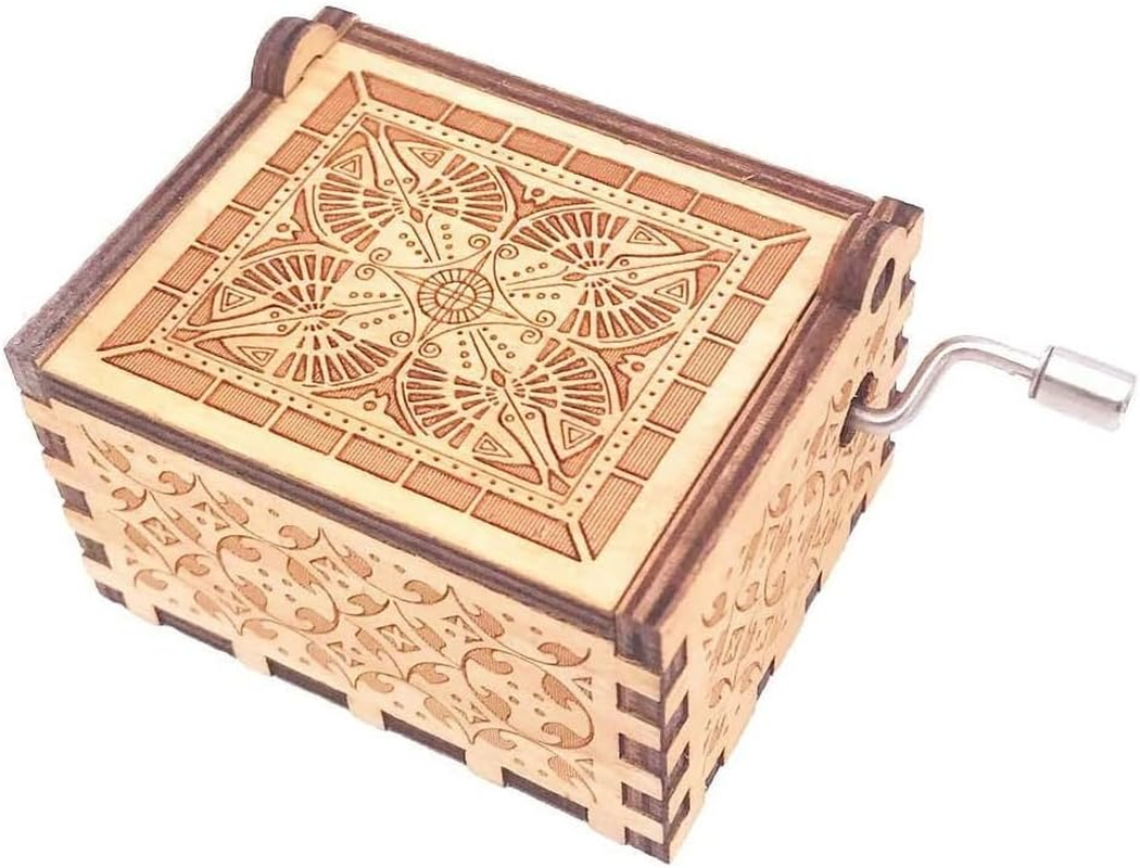 Music Box Hand Crank Musical Box Carved Wooden,Play :Song of Storms from Ocarina of Time,Brown