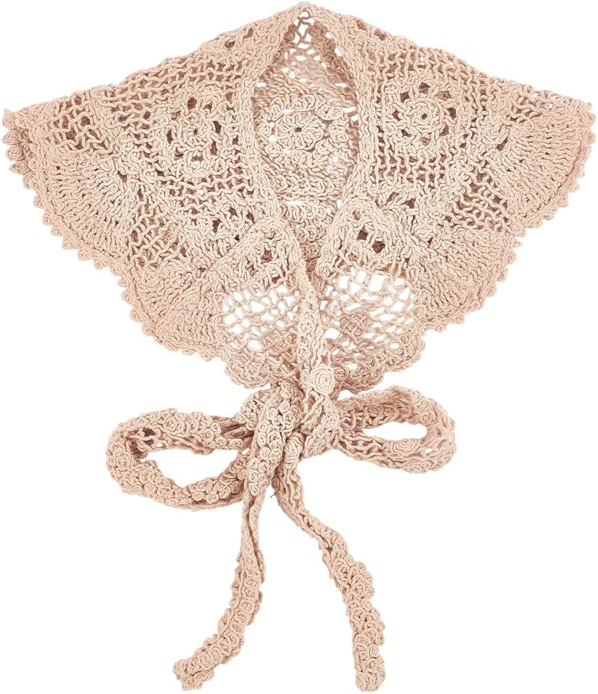 CABODYALS White Scarf Made of Floral Lace Knitted Bandanas Headbands Vintage Crochet Flower Pattern Small Cloths Removable False Collar Head Wrap Scarves for Women Costume Accessories Decoration Hair image number 5