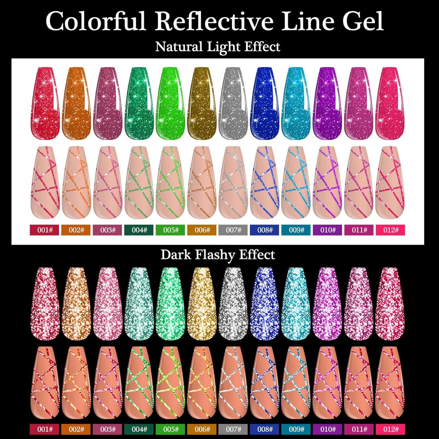 Rronnoy Reflective Glitter Gel Polish,12 Colors Nail Polish Gel - Long-Lasting Reflective Manicure Liner for Art Design Summer Salon Party Women Holiday Home image number 5