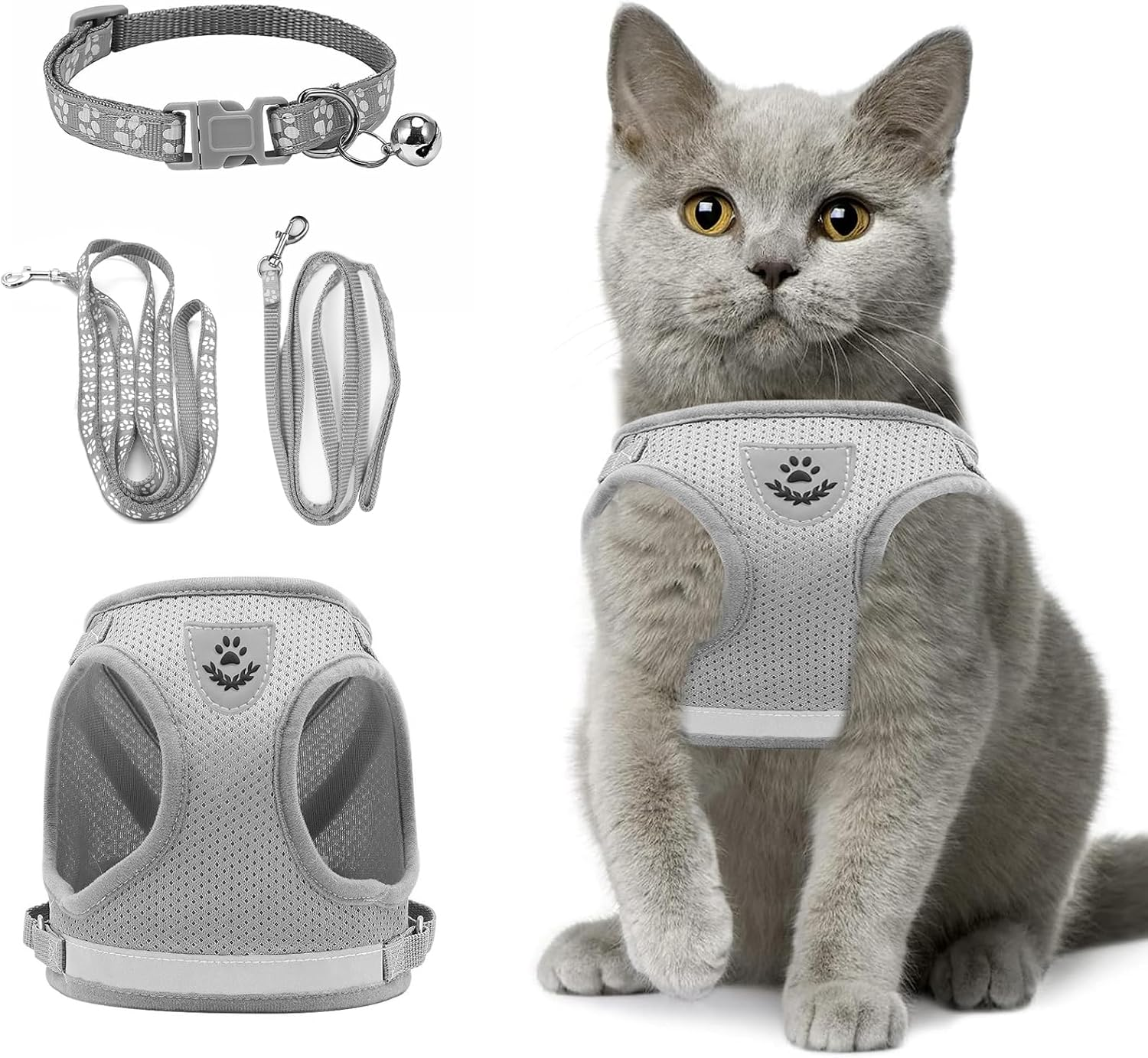 Adjustable Cat Harness, Escape Proof, Adjustable Cat Harness with Lead, Soft Inner Lining and Breathable Mesh, Reflective Harness Set for Outdoor Training, Walking, XS (Grey) image number 6