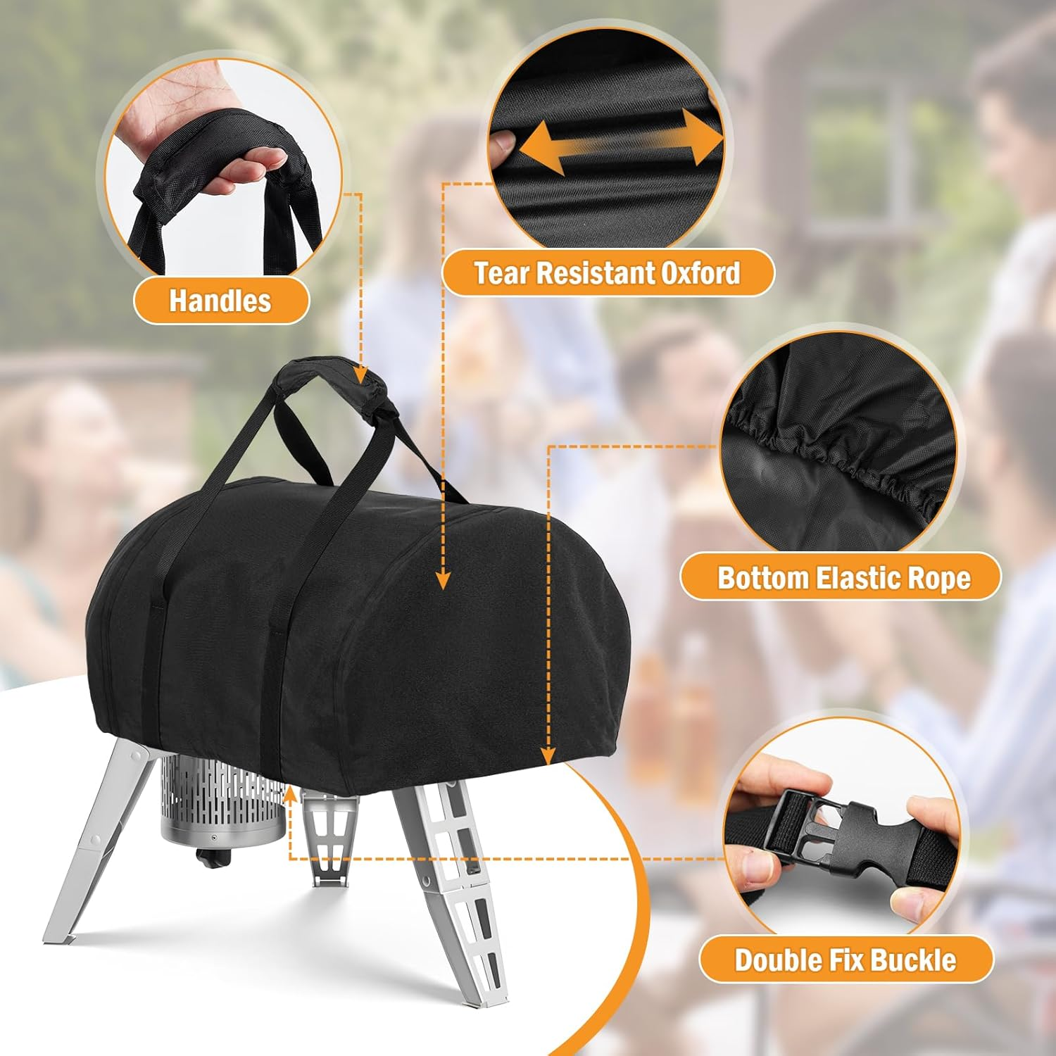 Waterproof Pizza Oven Cover for Gozney Roccbox Pizza Oven, 600D Outdoor Camping Wood Burner Storage Protective Cover Heavy Duty Waterproof Grill Oven Cover - Brown image number 4