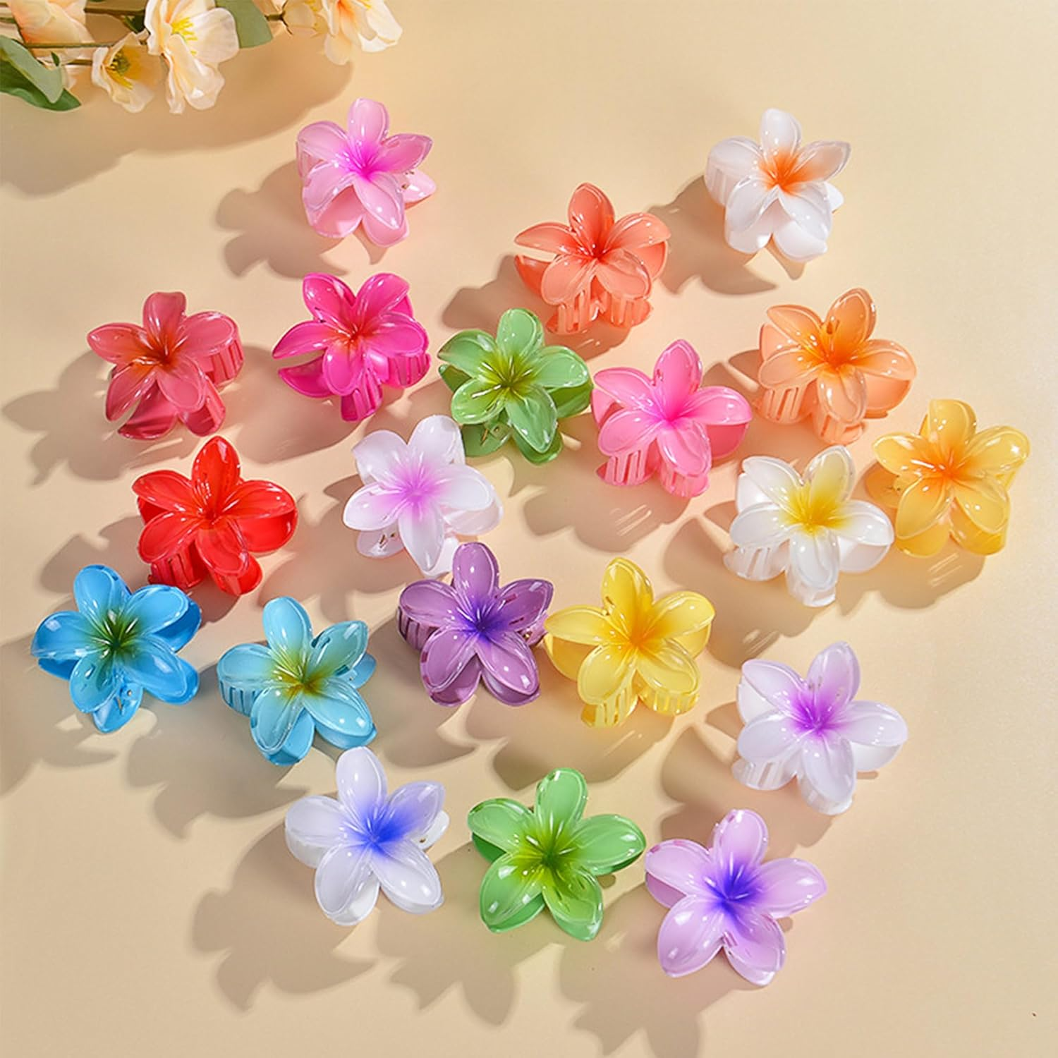 Pack of 15 Flower Hair Clips, Flower Hair Clips, Hawaiian Hair Clip Flower, 4 Cm Small Plumeria Flower Claw, Thin, Thick, Curly Hair for Women, Non-Slip Hibiscus Hair Clips, Hair Accessory image number 5