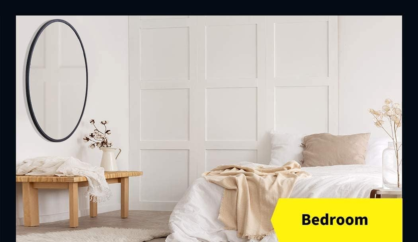 Levede Wall-Mounted Mirror round Shaped 60Cm, Black Circle Bathroom Makeup Wall Mirror with Smooth Edge M Size, Black round Mirror Steel Frame for Living Room, Bathroom, Wall, Entryway, Black image number 6