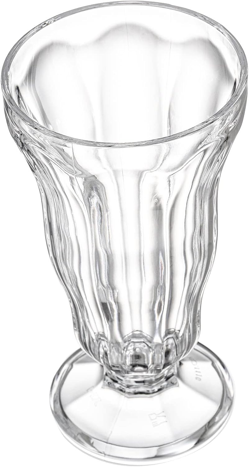 6 Pack Acrylic Milkshake Glasses, 15 OZ Clear Old Fashioned Soda Glass, Shatterproof Footed Ice Cream Cups, Plastic Pina Colada Fountain Glasses, Great for Juice, Tropical Drinks, Party