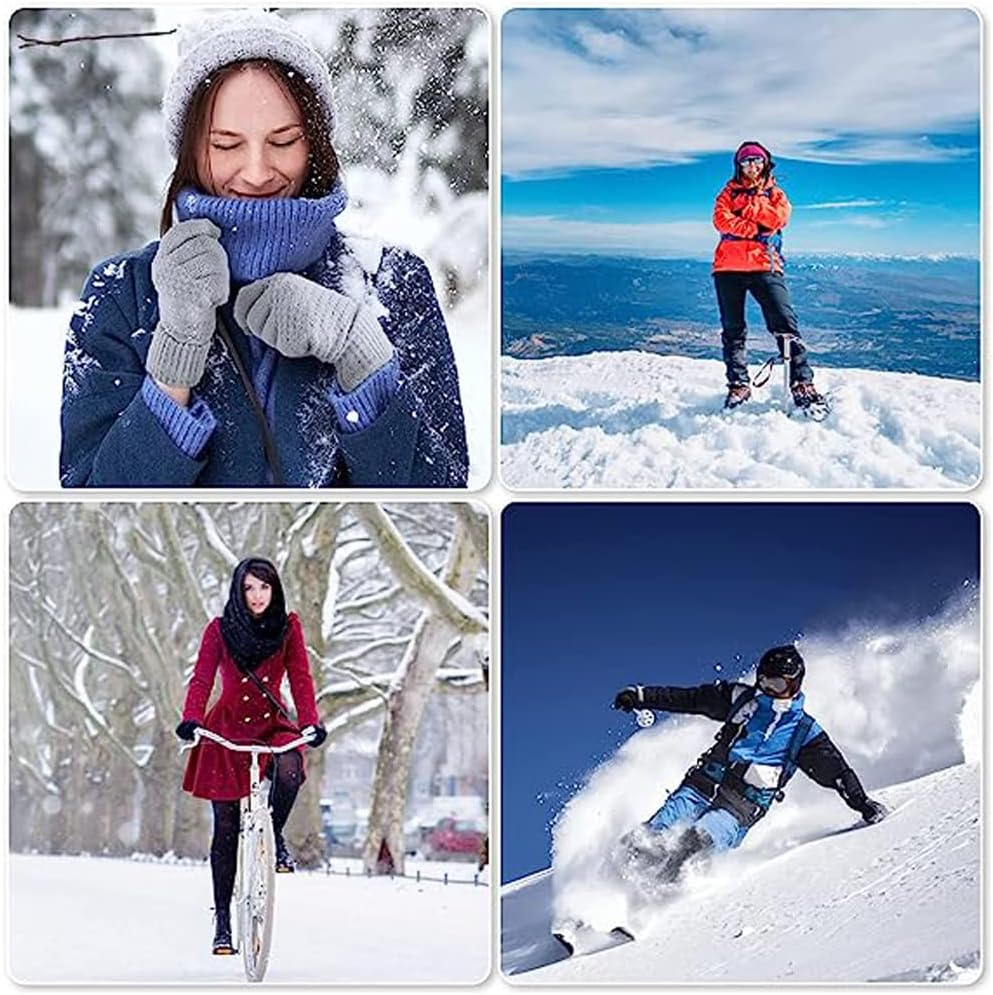 2 Pairs Winter Gloves with Touchscreen Fingers, Thermal Warm Knit Soft Fleece Lined Glove Women Men Elastic Cuff Glove for Running Driving Hiking - Black Grey image number 4