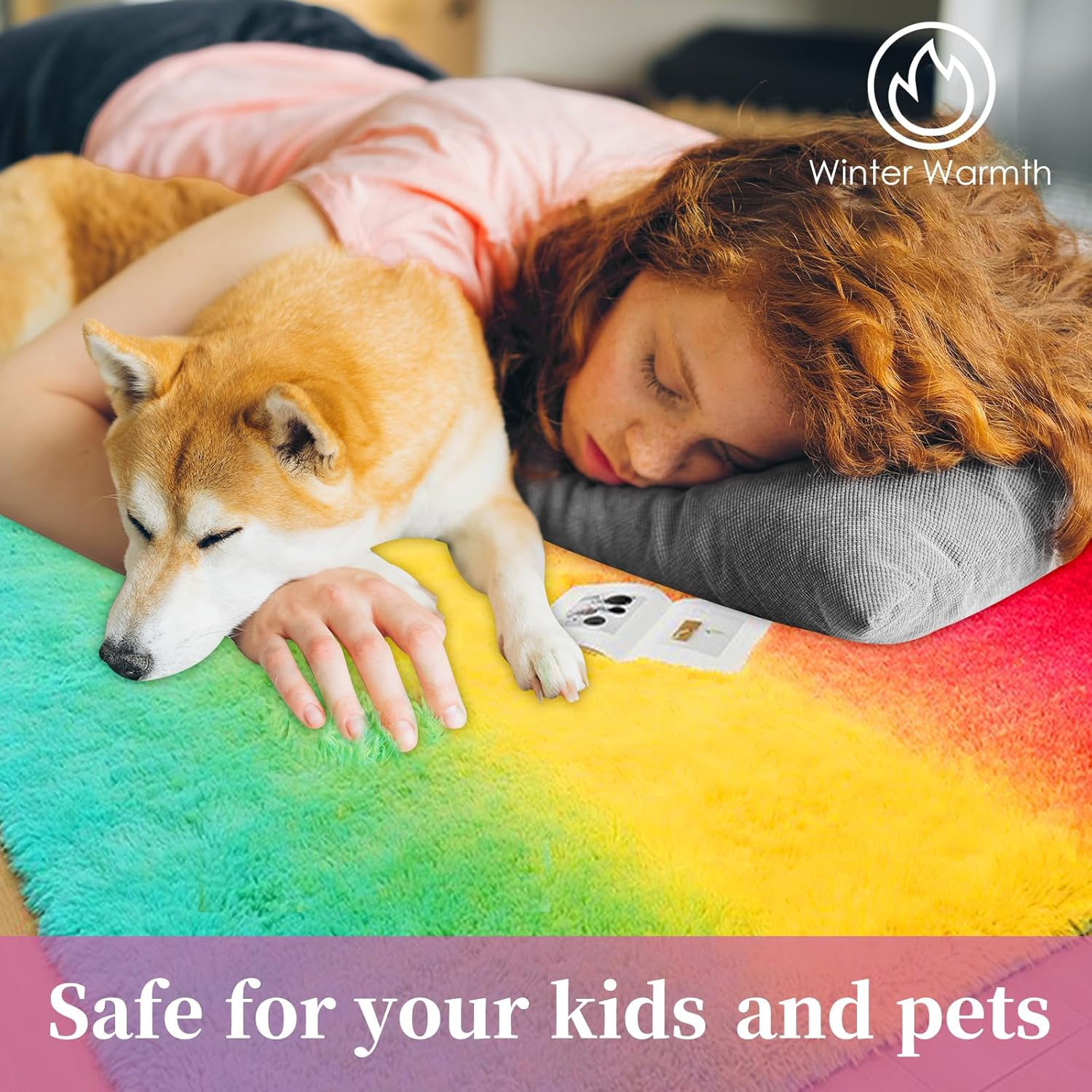 Large Fluffy Area Rugs for Bedroom Livingroom, Super Soft Shaggy Anti-Slip Fuzzy Rug Carpet for Women Girls, Modern Colorufl Tie-Dye Silky Smooth Fur Rug Floor Decor (Rainbow, 200X160Cm) - Pink-Red image number 7