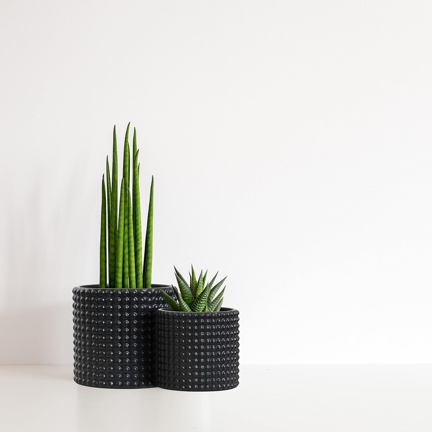 Milan Plant Pot Set - Black Ceramic Dots Plant Pots Indoor Set 2 Planters (Matt Black) image number 1