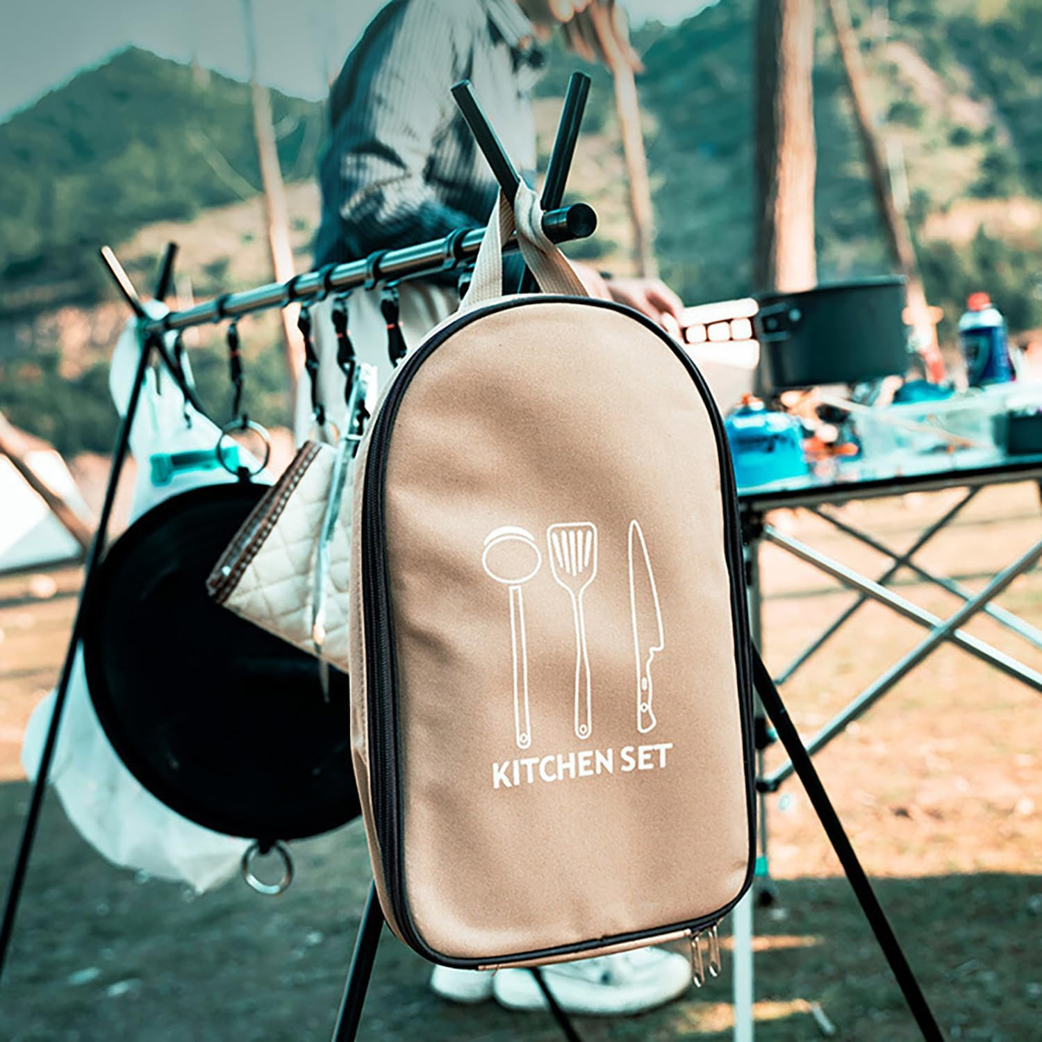 QYINXIU 8 Piece Camping Kitchen, Camping Kitchen Utensil Set, Portable Camp Kitchen Utensil Organizer Set, RV Cookware Kit, Travel Grill Set, Portable Camp Kitchen Utensil Set image number 2