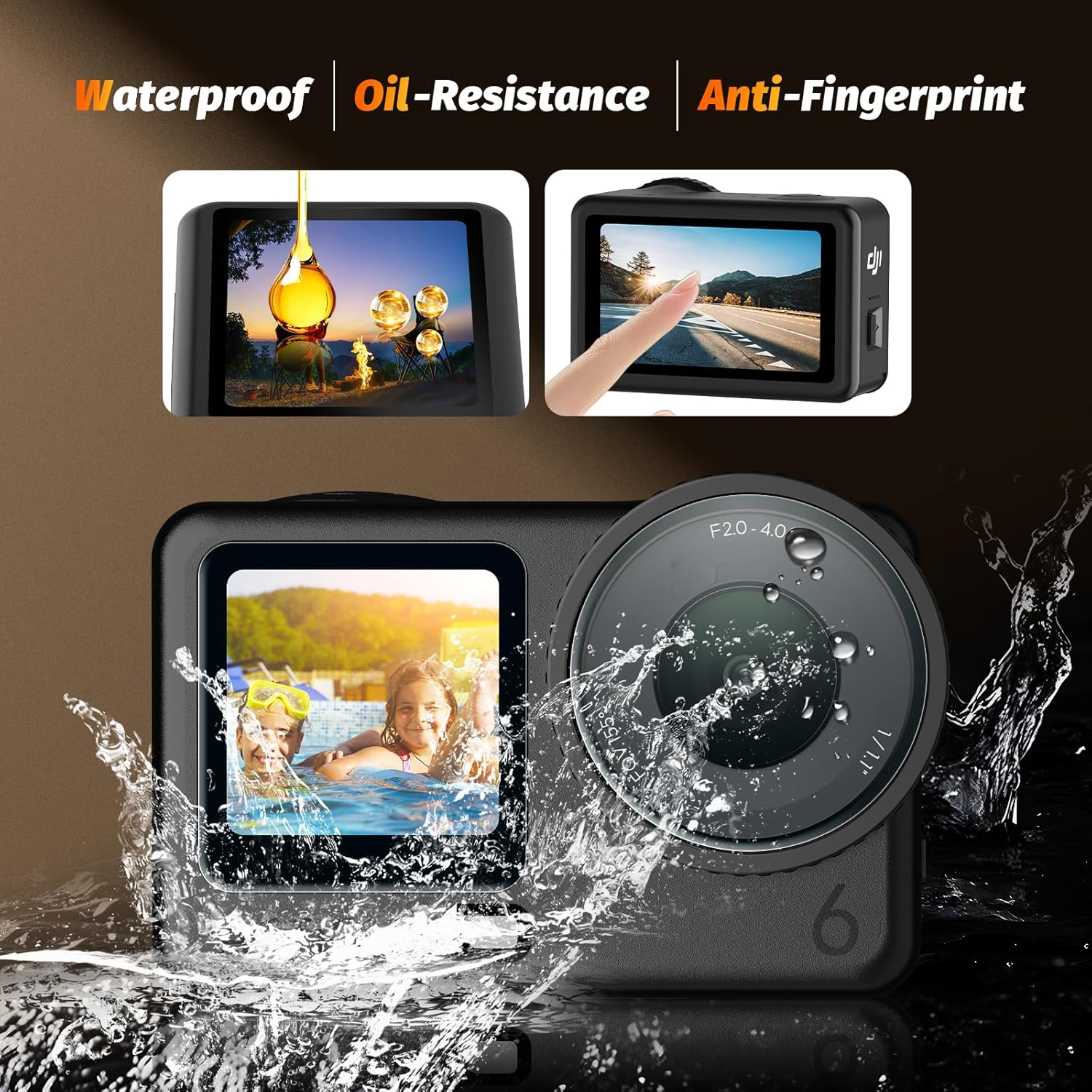 AMAZEAR Lens Screen Protector for DJI Osmo Action 6 Accessories, 2 Sets Action6 Tempered Glass Screen Cover with Silicone Lens Cap Protective Kit, Scratch-Resistance, Dustproof image number 4