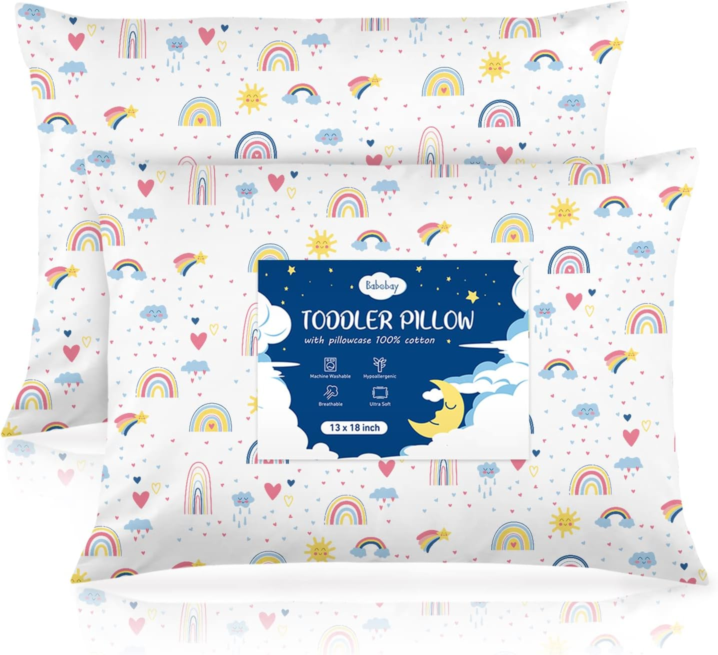 Babebay Toddler Pillow,13X18 Soft Toddler Pillows for Sleeping, Machine Washable Kids Pillow with Cotton Pillowcase, Perfect for Travel, Toddlers Cot