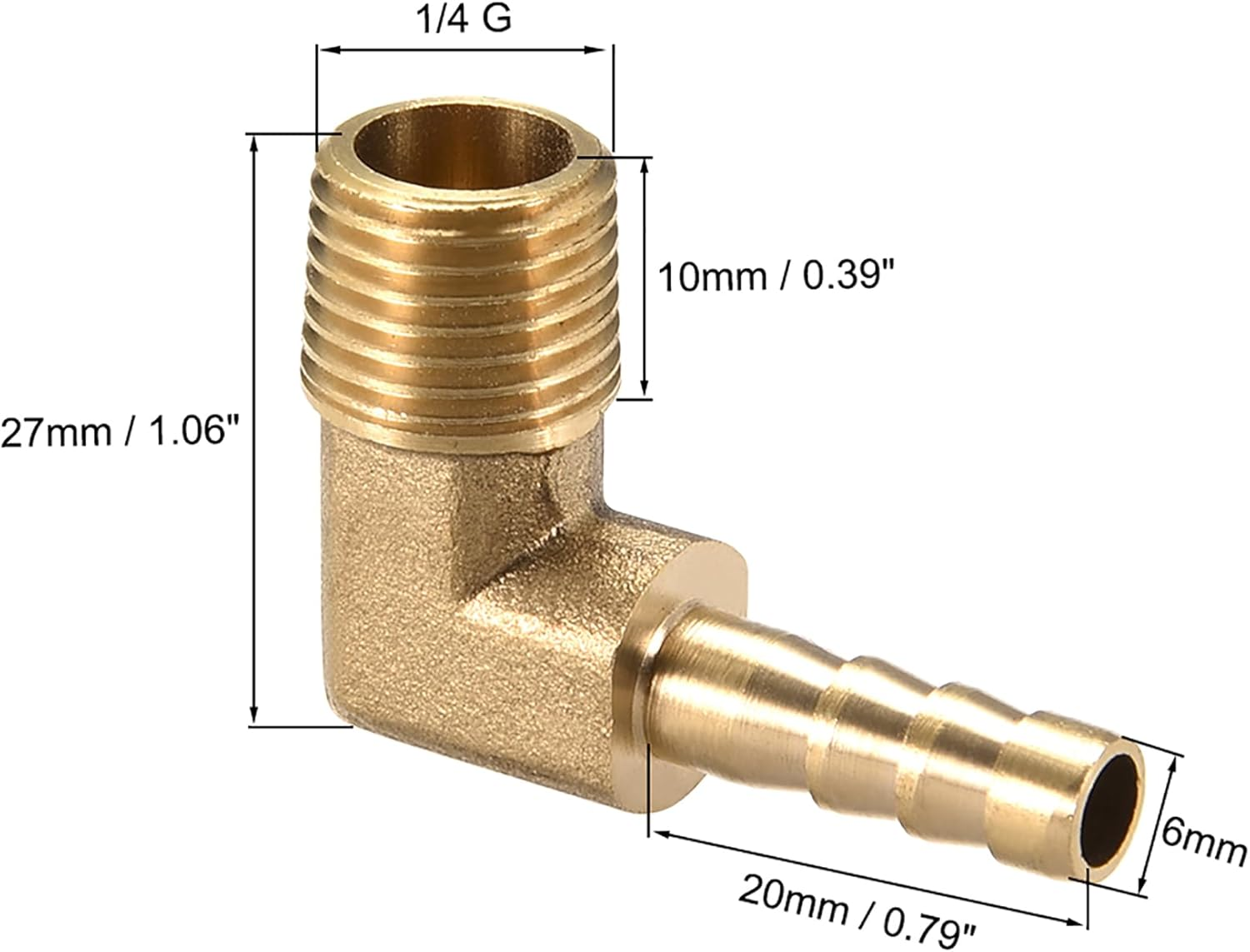 2Pcs Brass Hose Barbed Elbow Fitting 90 Degree Elbow 1/4" Hose Barb to 1/4" NPT Male Pipe Water/Fuel/Air Barbed Hose Fittings image number 1