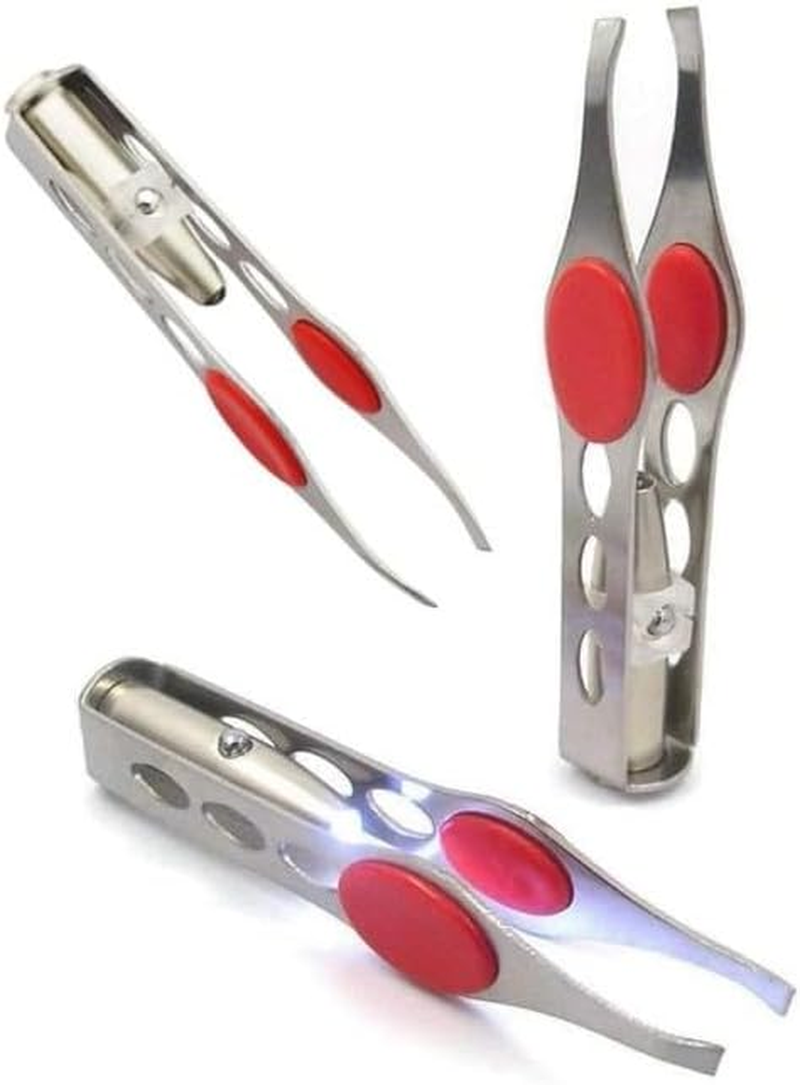 2 Pcs Silver Tweezer with LED Light for Hair Removal Makeup Tool Eyebrow Eyelash Tweezers for Women Facial Hair, Lash Trimmer,Hair Ingrown for Tweezer,Women'S Hair Removal Tweezers image number 4
