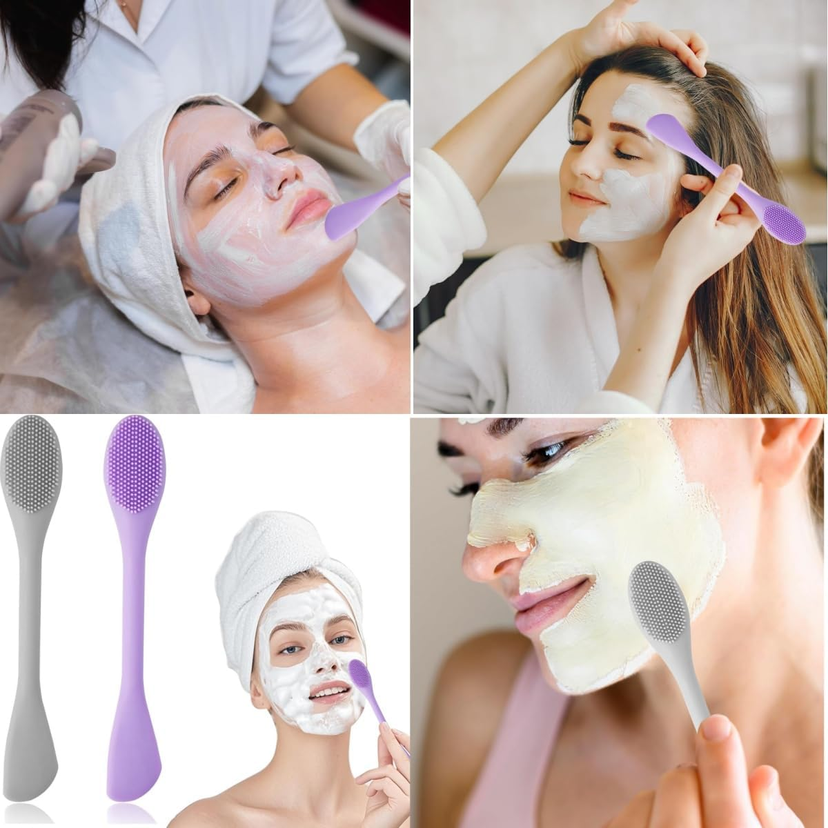 Wujzkisster 2 Pack Pore Scrubber, Silicone Face Mask Brush, 2 in 1 Double Sized Pore Cleaning Brush, Facial Scrubber for Clay, Mud, Charcoal Masks, DIY Skincare Applicator Tool (Purple+Grey) image number 1