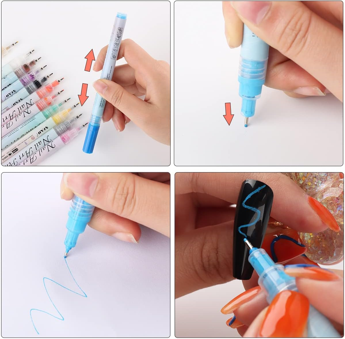 Nail Art Graffiti Pen Set 12Pcs Waterproof Painting Marker Pen Black White Drawing Gel Liners Quick Dry Dotting Pen Nails Professional Material for Manicure - 12Pcs-Set image number 6