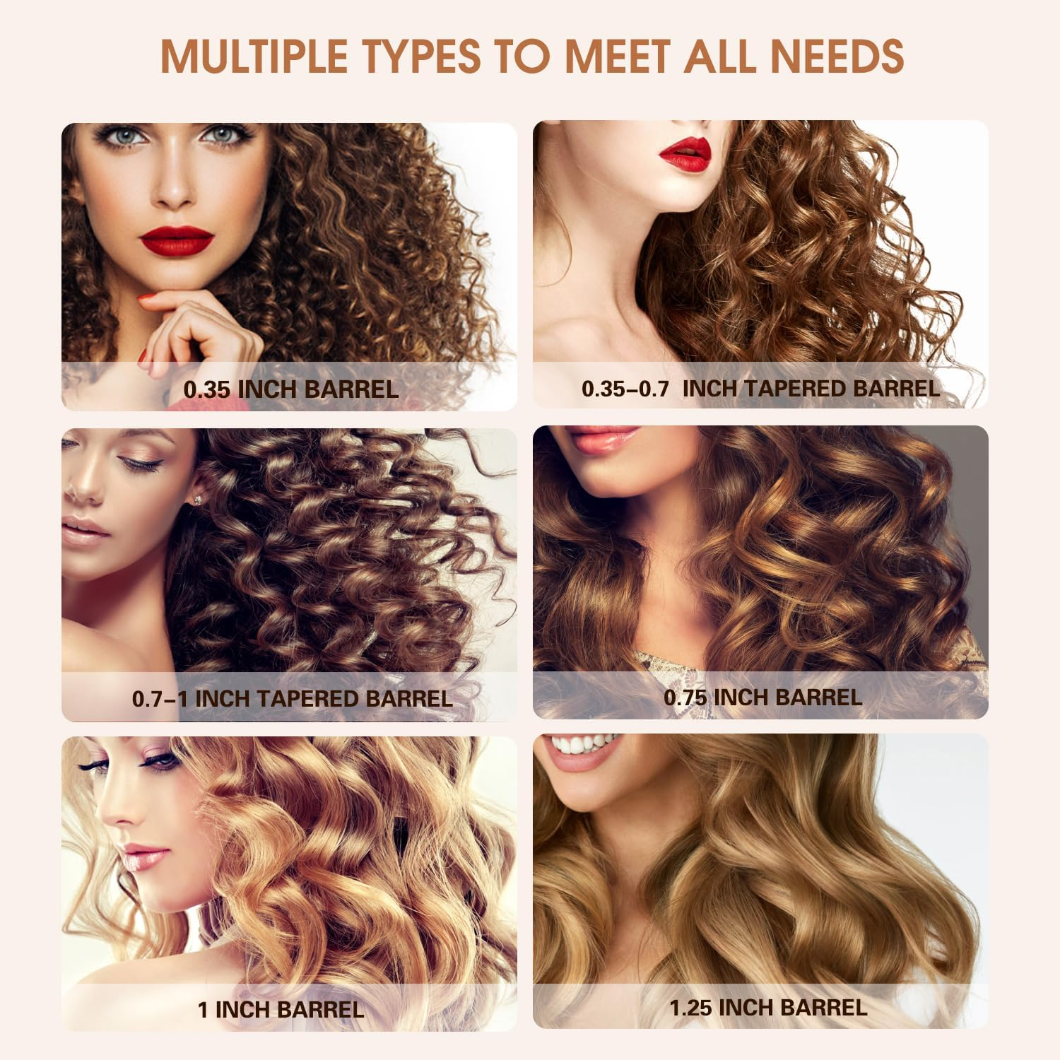 6 in 1 Hair Wand Curling Iron - Janelove 180-450℉ Long-Lasting Ceramic Hair Curlers, 0.35 to 1.25 Inch Curling Wand Set for All Women, 110-220V Hair Waver with LCD- Gold image number 3