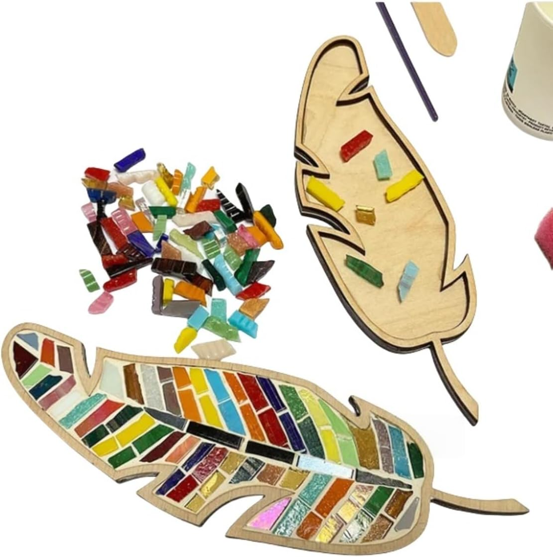 Mixed Colour Leaf Mosaic Kit, Creative DIY Colourful Home Decoration Mosaic Tiles for Crafts, Kits for Adults Glass Pieces Kit Making Supplies Puzzle image number 4