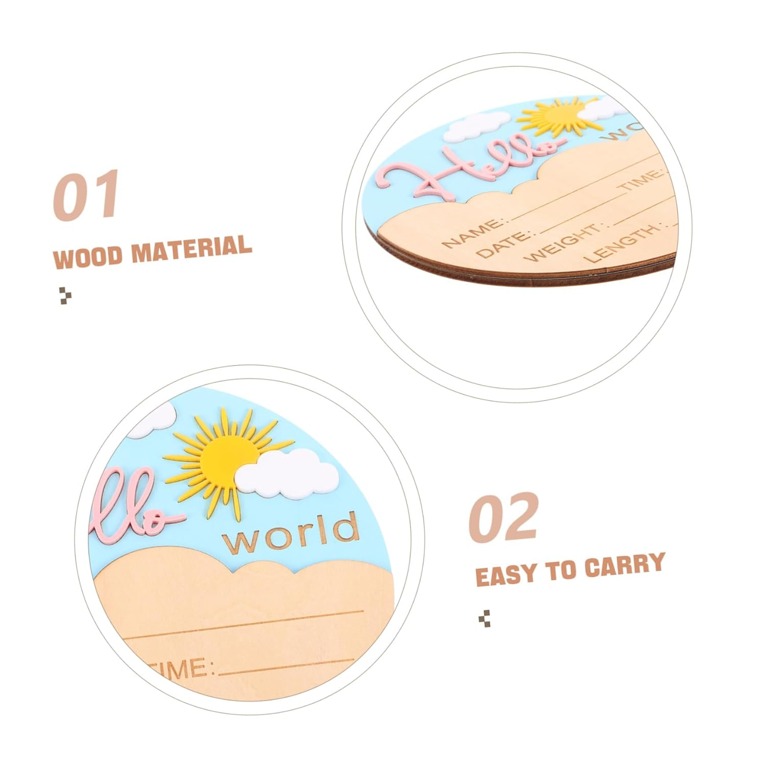 Vaguelly Newborn Name Announcement Sign round Wooden Welcome Board for Shower Hospital Nursery Durable Portable Unisex Photo Smooth Finish image number 6