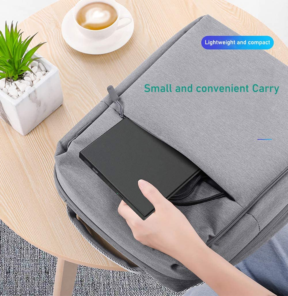 External CD DVD Drive, Slim Portable External CD Rewriter Burner Writer, Low Noise High Speed Data Transfer USB Optical Drive for Laptop/Pc Desktop/Mac Os/Linux/Windows 11/10/8/7/Xp-Black