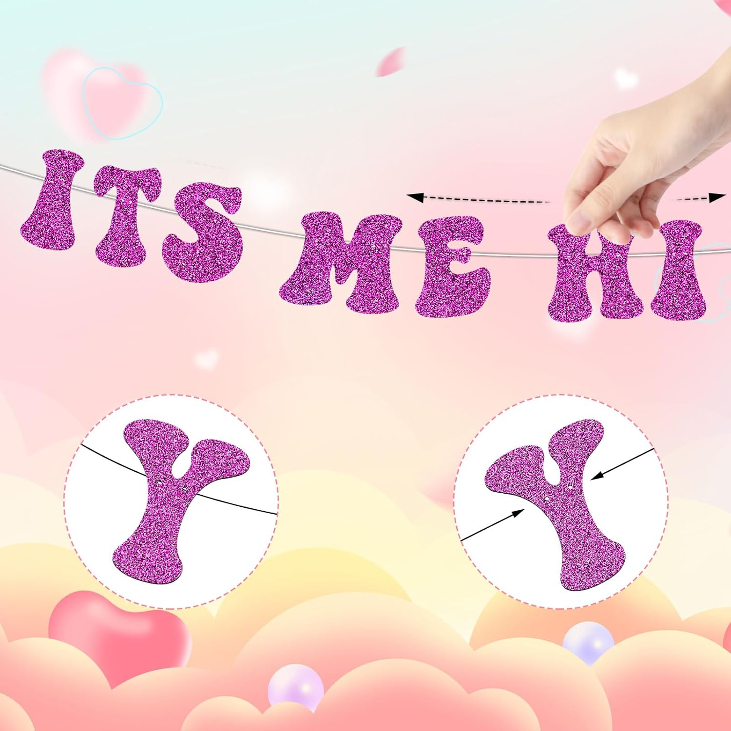 It'S Me Hi I'M the Birthday Girl It'S Me Banner, Shiny Birthday Hanging Garland Sign Girls Birthday Party Decoration Photo Backdrop for Wall Home Mantle (Hot Pink) - Hot Pink image number 6