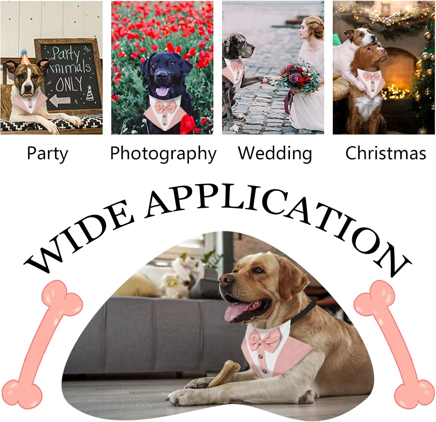 HACRAHO Formal Dog Tuxedo Bandana, 1 Piece Wedding Collar with Bowtie, Adjustable Formal Tux for Large Dogs, Pink image number 6