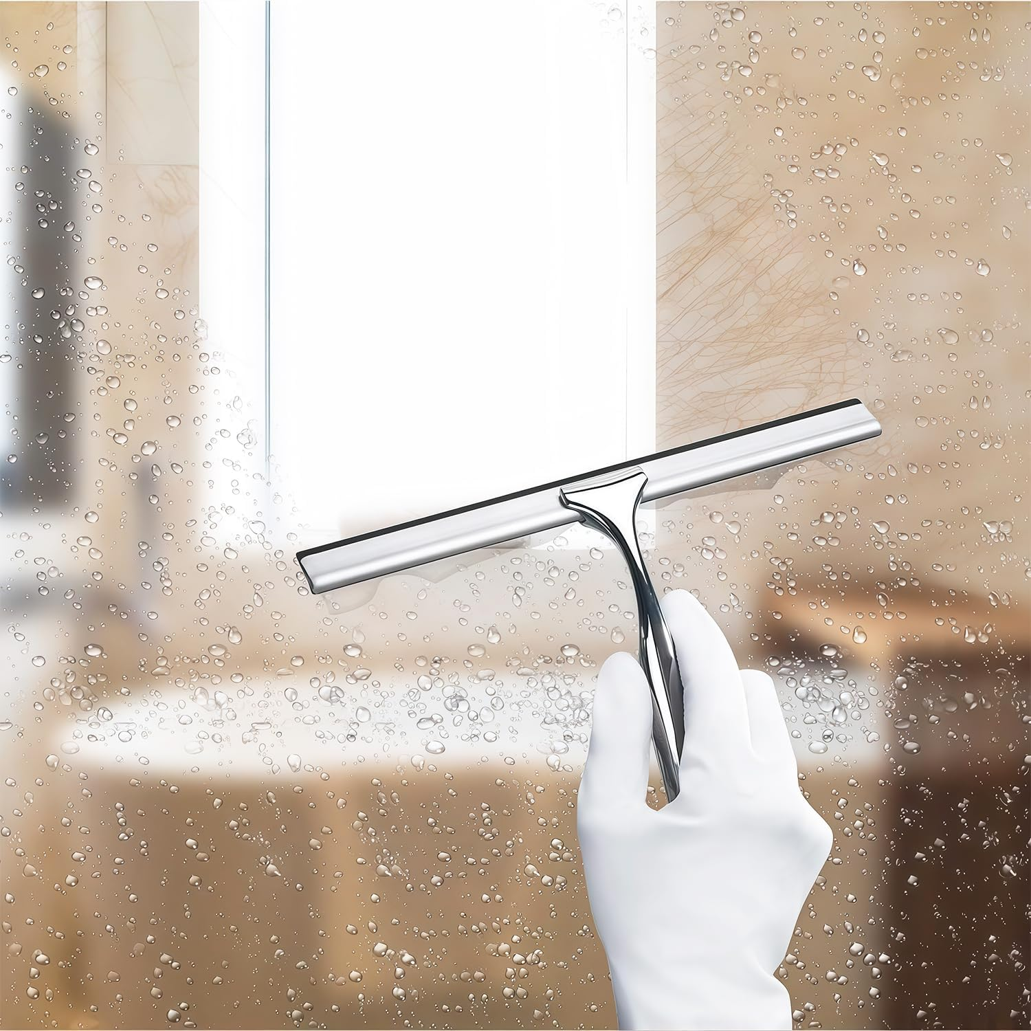 25 Cm Professional Window Squeegee, Pack of 2, Black Shower Squeegee, Stainless Steel Window Wiper with Rubber Lip, Squeegee for Shower, Bathroom, Mirror, Glass Cleaning, Tiles, Window Cleaner image number 6