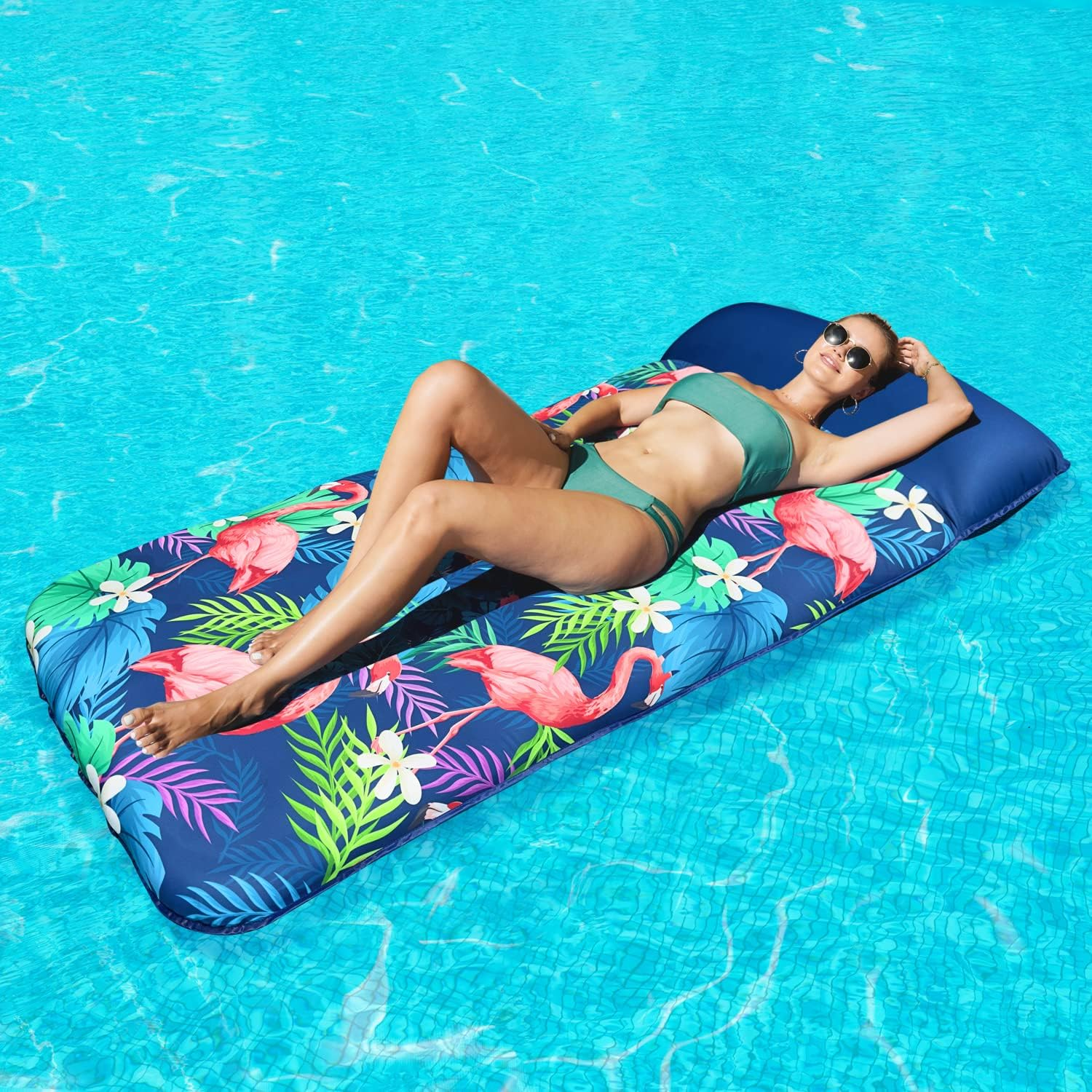 Finduwill Oversized Pool Floats Adults - 72" X38'' X-Large Fabric Covered Tanning Pool Lounger, Inflatable Pool Float with Headrest, Ultra-Comfort Pool Floaties Raft Lake Beach Float(Xl, Flamingo) image number 5