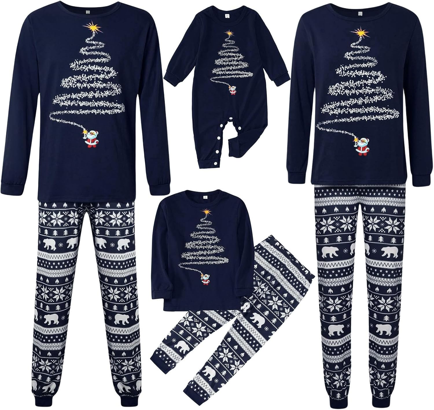 Matching Christmas Pajamas for Family Christmas Tree Print Xmas Sleepwear Holiday Long Sleeve Pjs Set