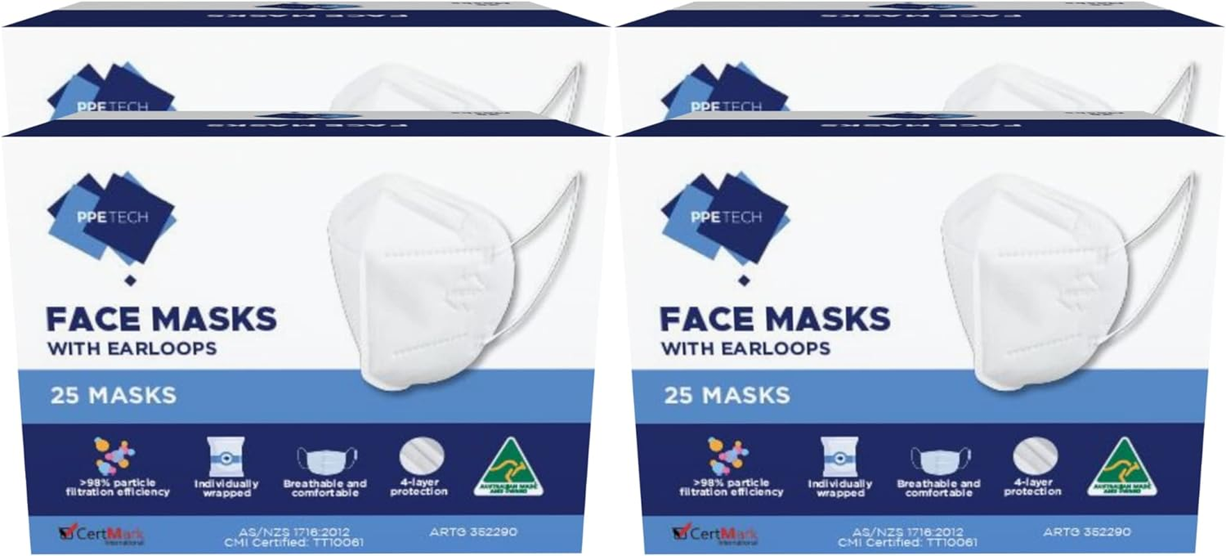 Australian Made P2 4-Layer Face Mask with Earloops - 100 Pack image number 1