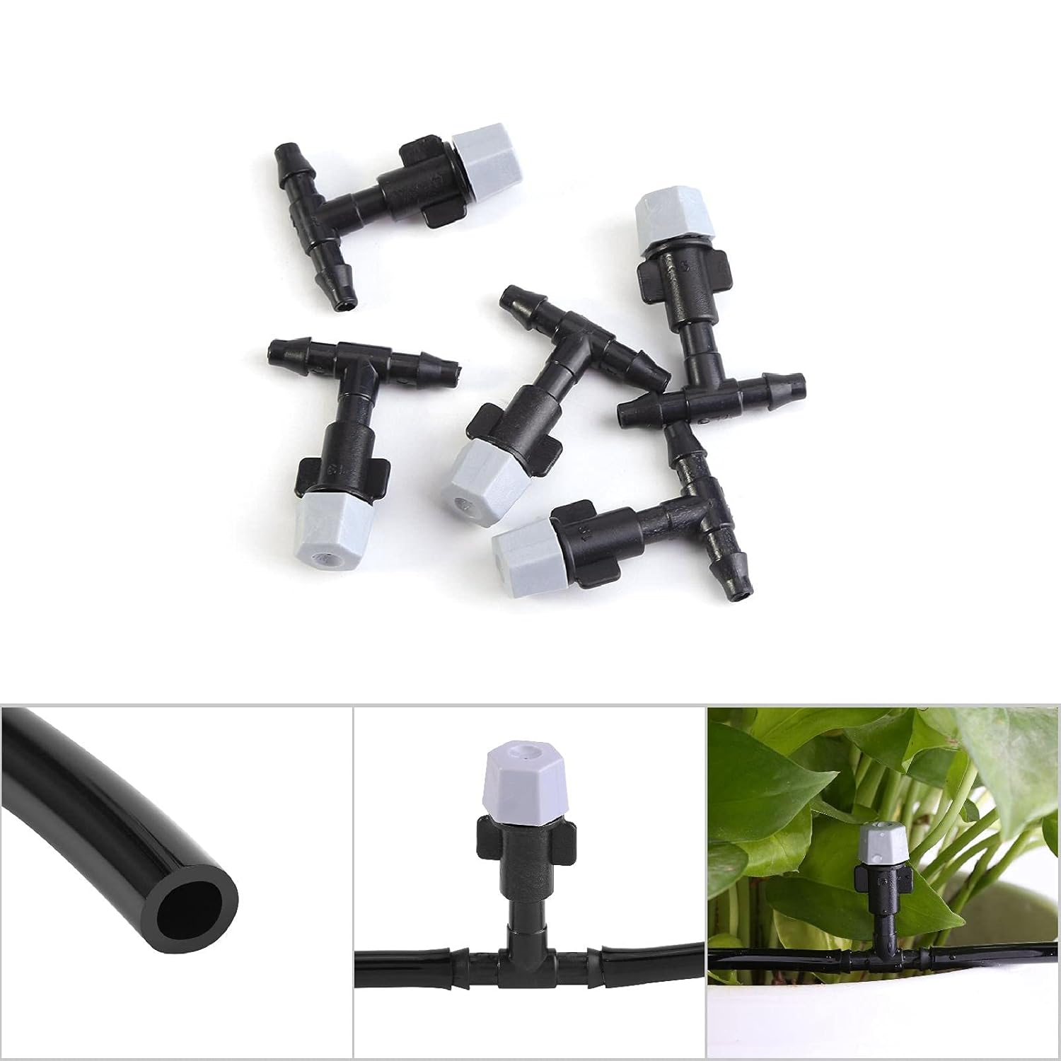 Ejoyous Mist Drip Irrigation Kit, with Faucet Connector+Quick Joint+Nozzles (10-24Pcs) Vortex Nozzle Built-In Filter Anti-Clogging Removable, for Greenhouse/Garden Drip Irrigation (10M) image number 2