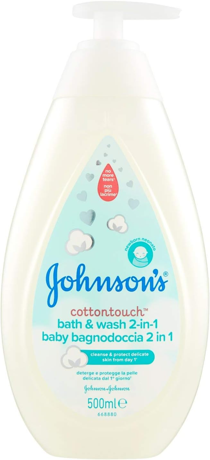 JOHNSON'S Baby, 2-In-1 Cottontouch Shower Bath for Kids and Babies with Real Cotton, No Dyes, Alcohol and Soap, No More Tears, 500 Ml
