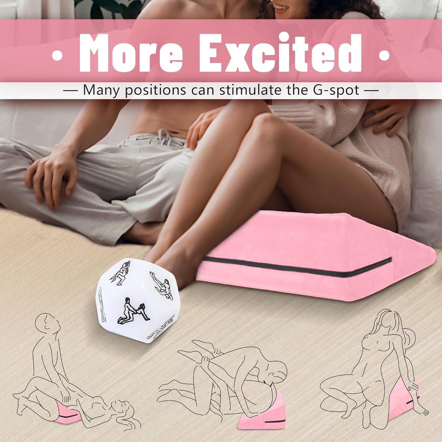 Sex Pillow Wedge Position Pillow Sex Furniture Foam Sex Cushion and Dice Sex Games for Adult Couples (Pink) - Pink image number 3